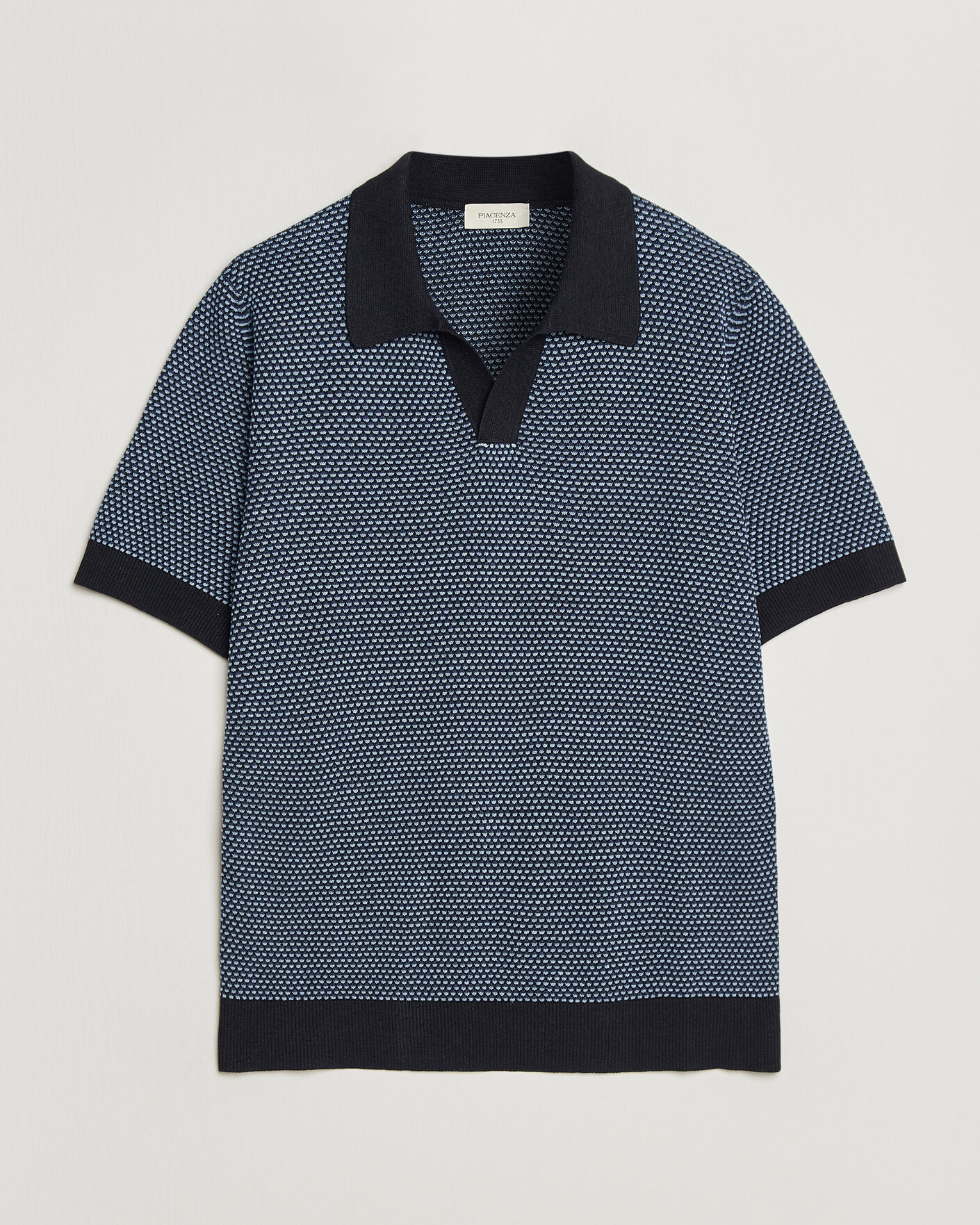 Mies | Pikeet | Piacenza Cashmere | Silk/Linen Honeycomb Knitted Polo Navy