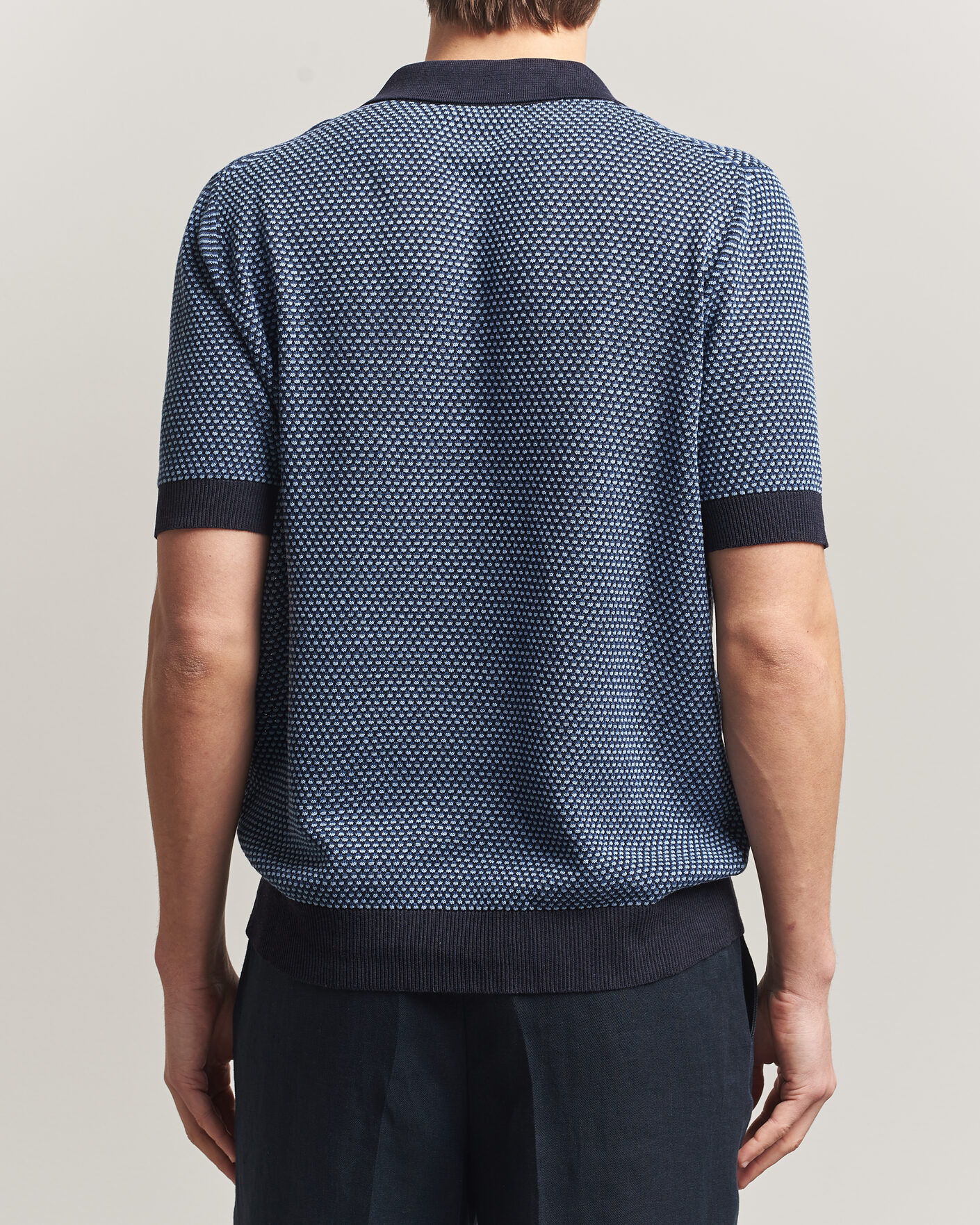 Mies | Pikeet | Piacenza Cashmere | Silk/Linen Honeycomb Knitted Polo Navy