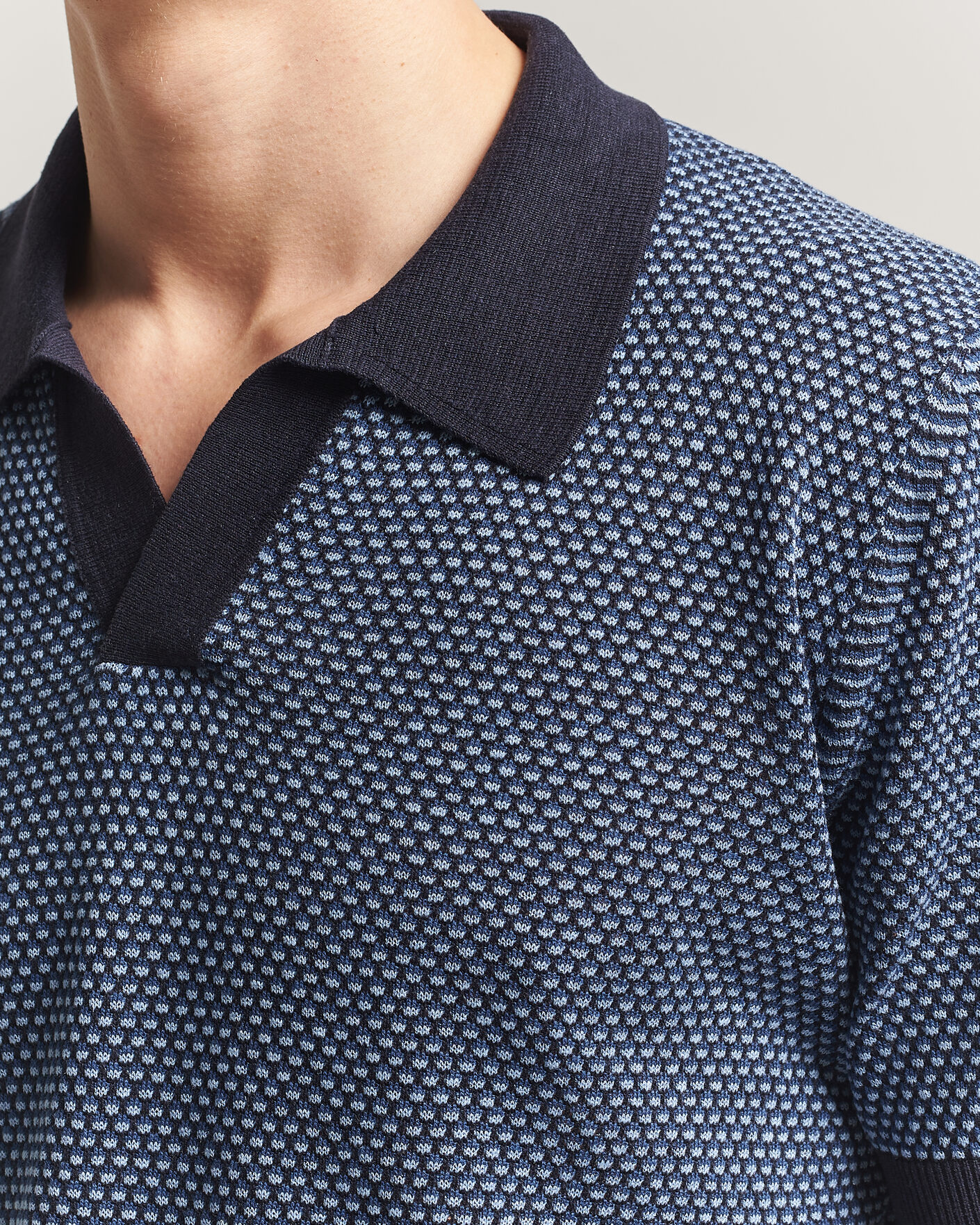 Mies | Pikeet | Piacenza Cashmere | Silk/Linen Honeycomb Knitted Polo Navy