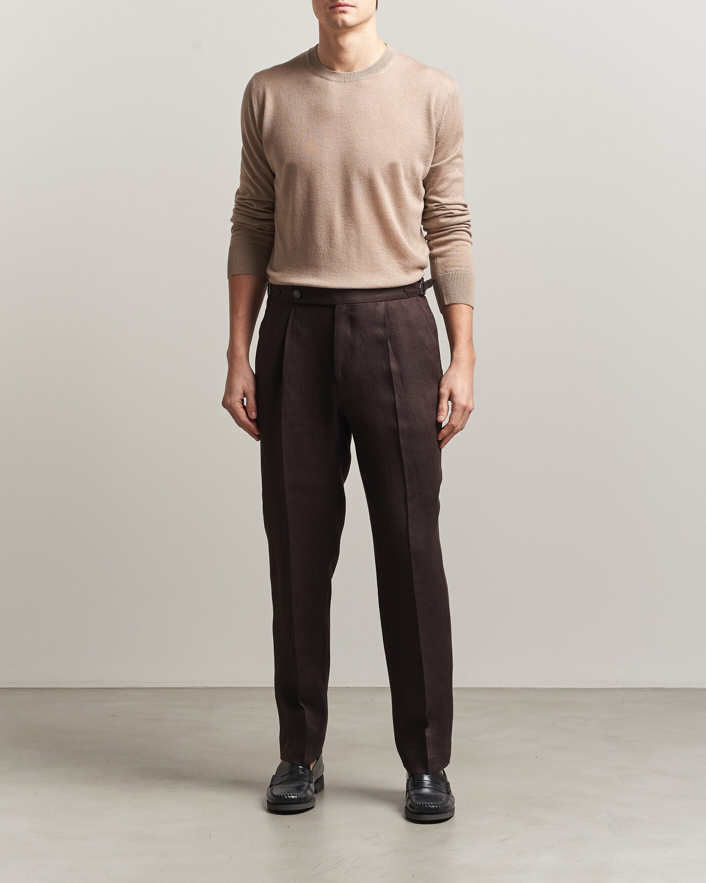 Mies | Puserot | Piacenza Cashmere | Soft Silk/Cashmere Crew Neck  Beige