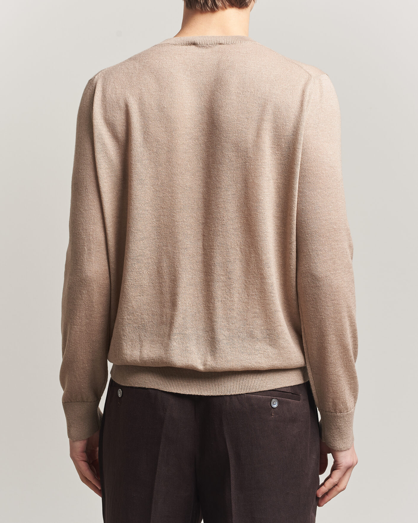 Mies | Puserot | Piacenza Cashmere | Soft Silk/Cashmere Crew Neck Beige