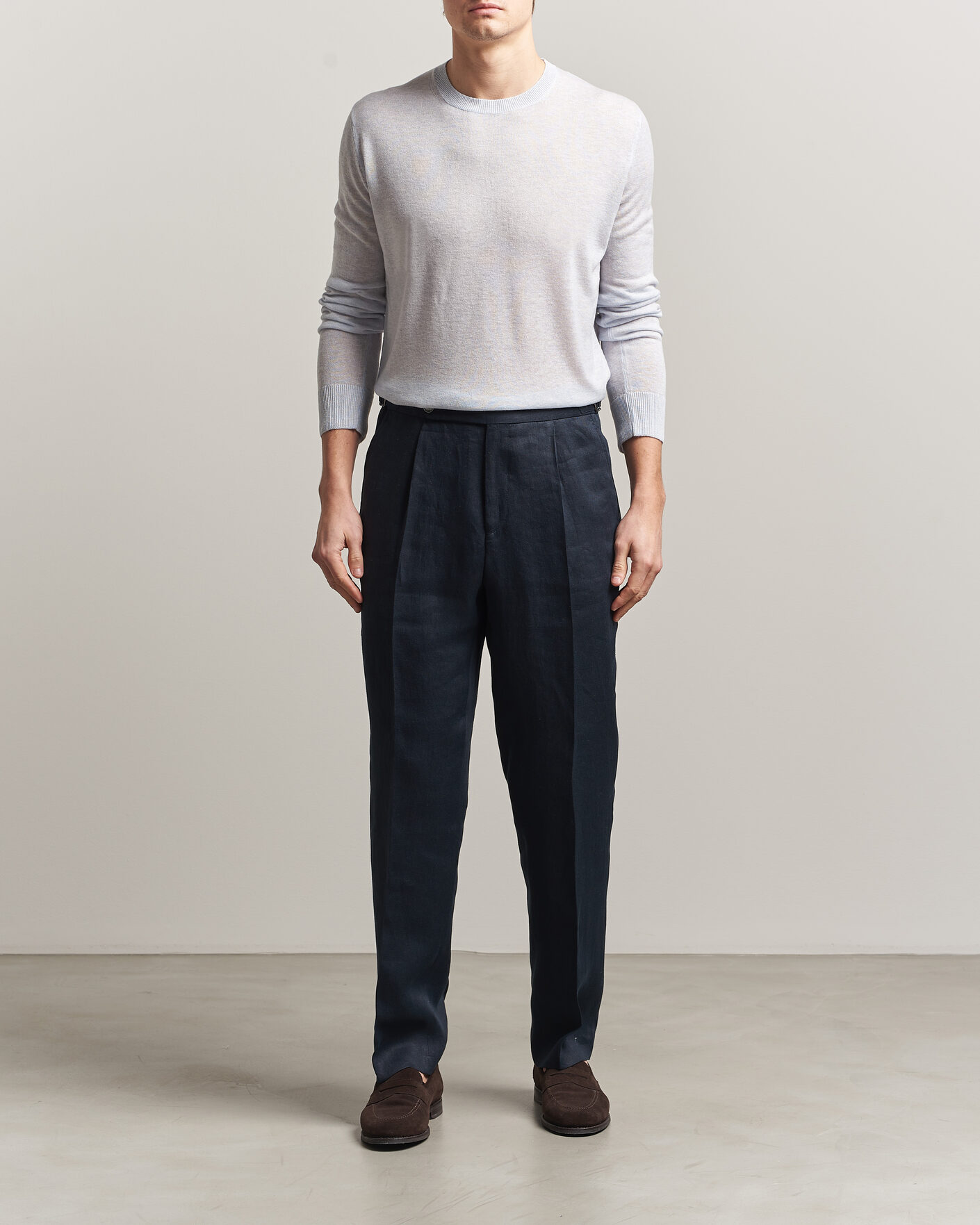Mies | Puserot | Piacenza Cashmere | Soft Silk/Cashmere Crew Neck  Sky Blue