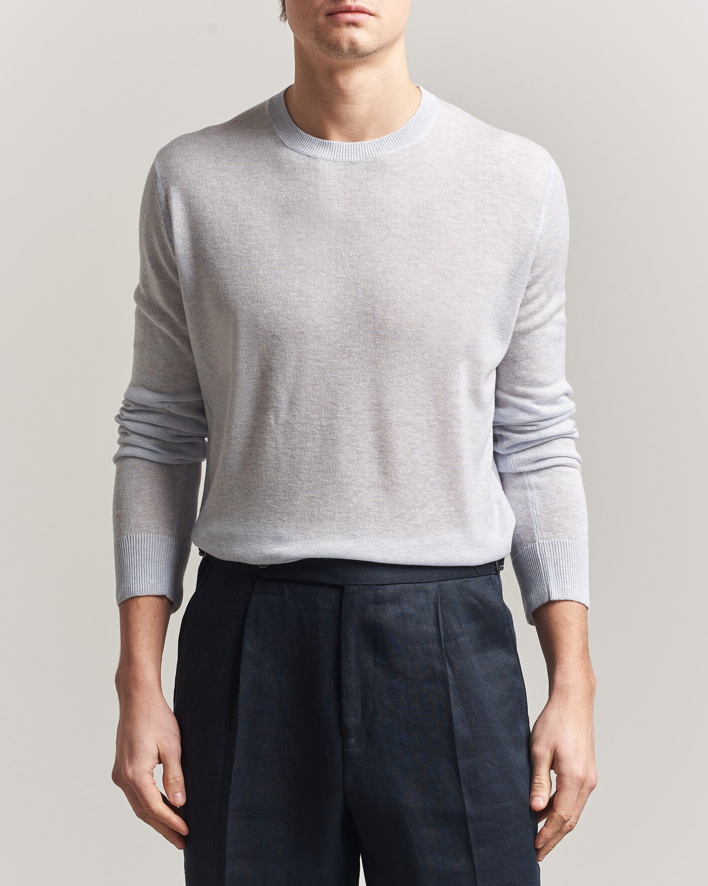 Mies | Puserot | Piacenza Cashmere | Soft Silk/Cashmere Crew Neck Sky Blue