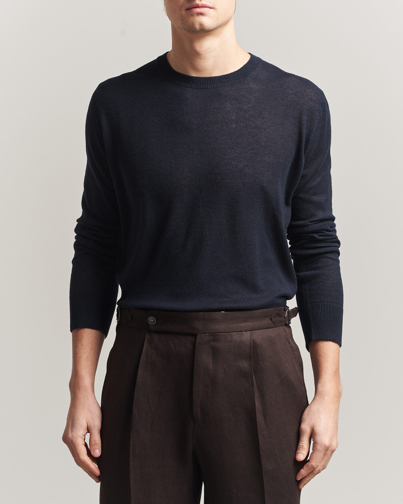 Mies | Puserot | Piacenza Cashmere | Soft Silk/Cashmere Crew Neck Navy