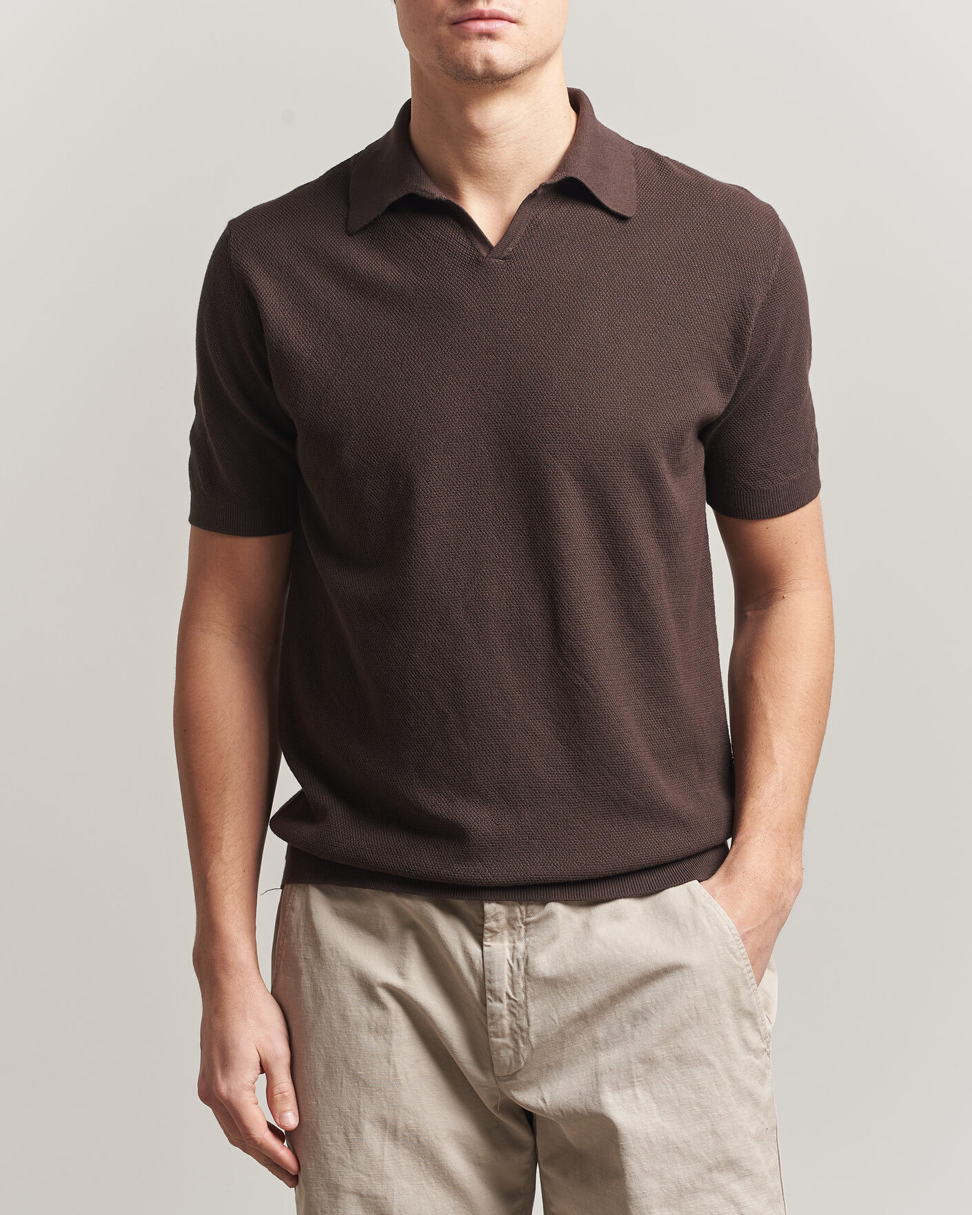 Mies | Pikeet | Boglioli | Short Sleeve Polo Piquet Brown