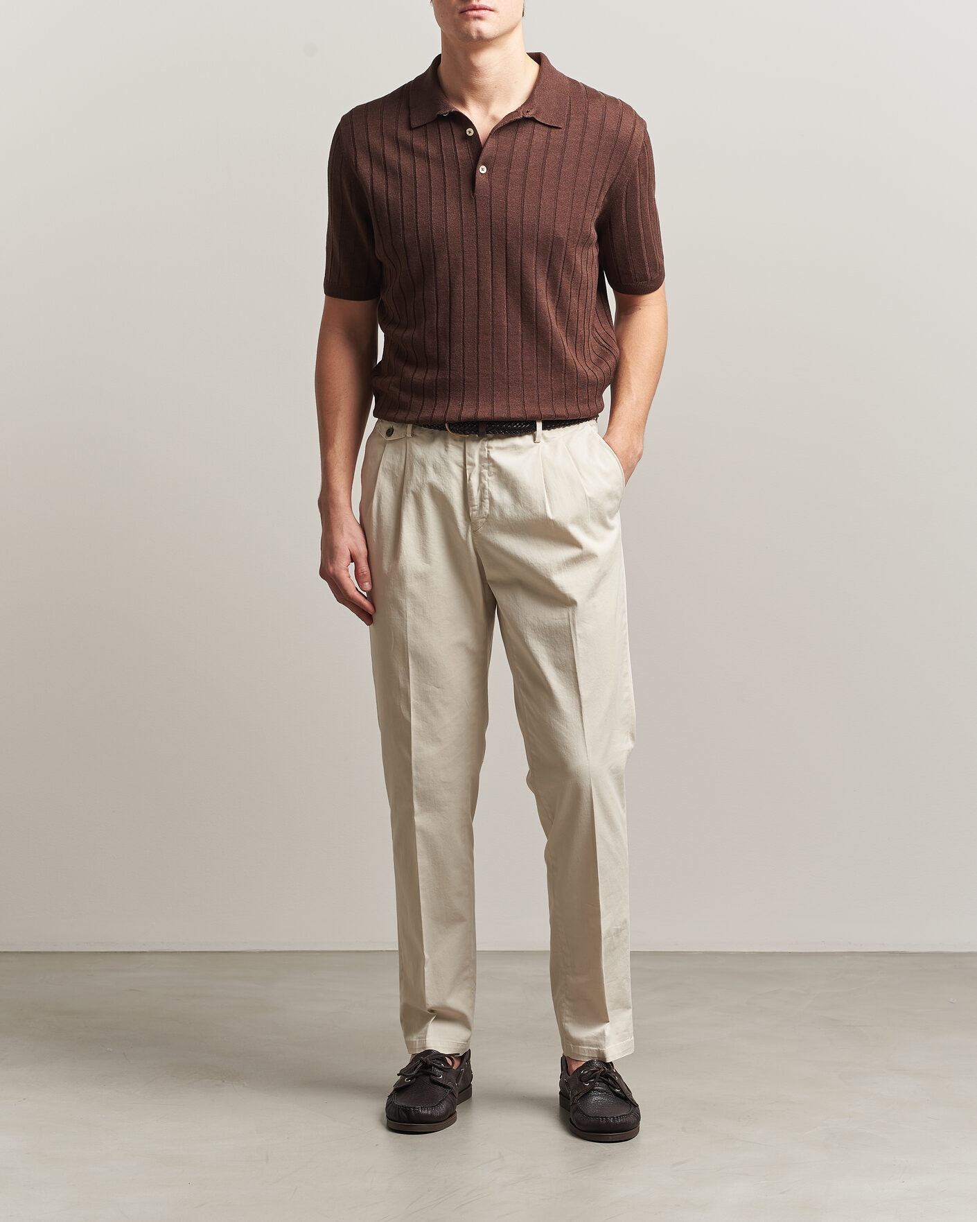 Mies | Pikeet | Boglioli | Short Sleeve Knitted Rib Polo Brown