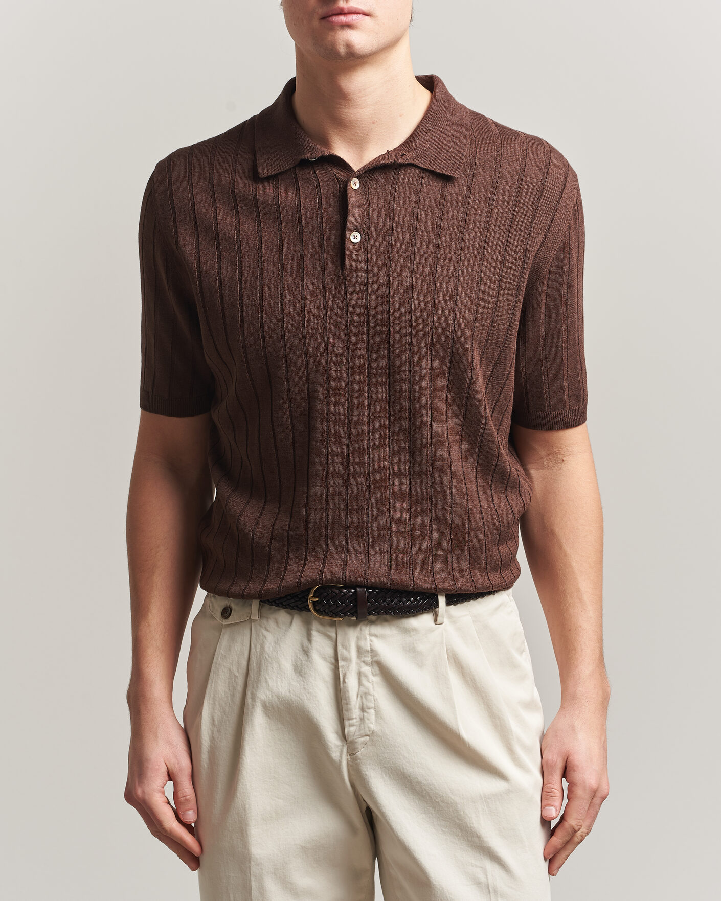 Mies | Pikeet | Boglioli | Short Sleeve Knitted Rib Polo Brown