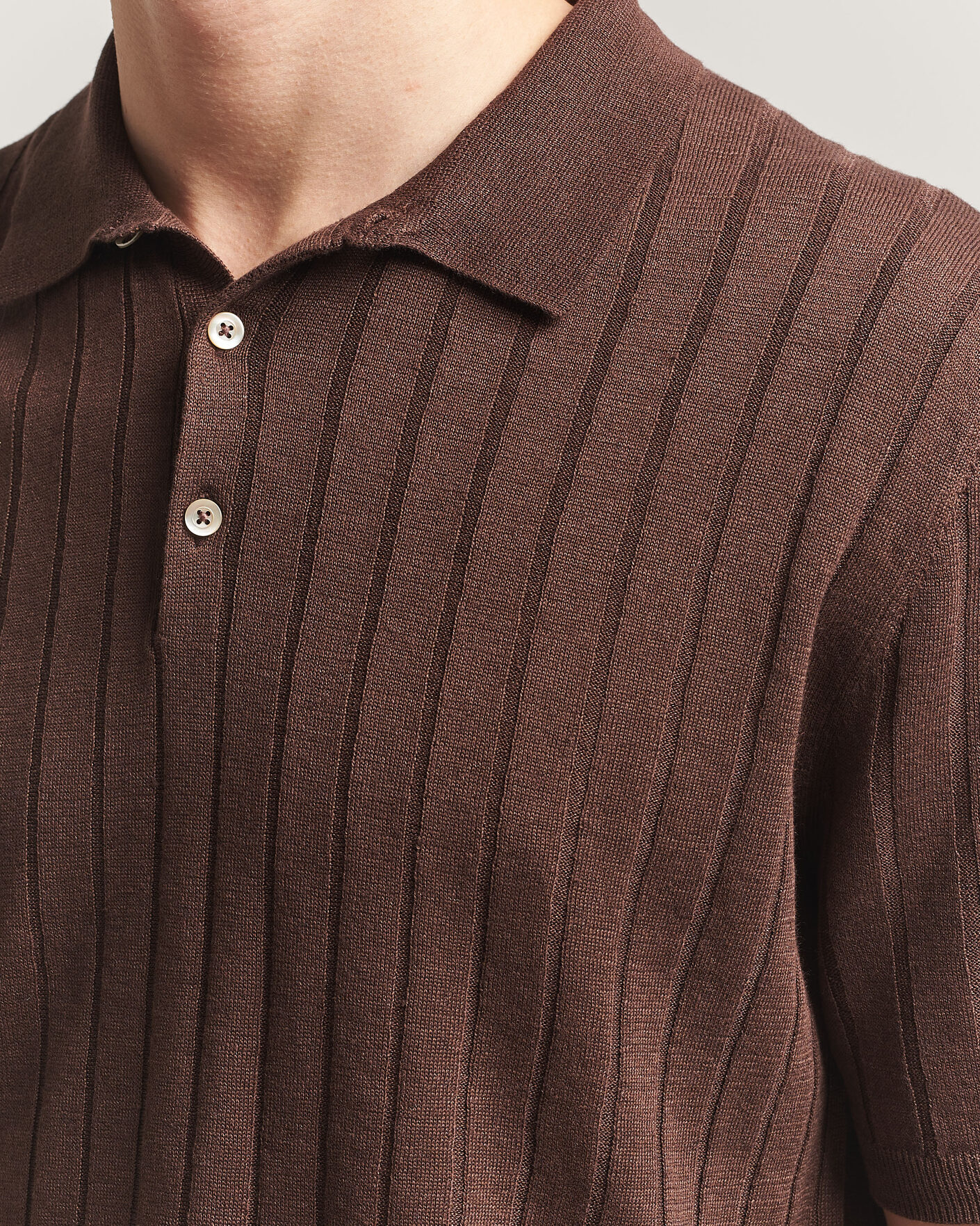 Mies | Pikeet | Boglioli | Short Sleeve Knitted Rib Polo Brown