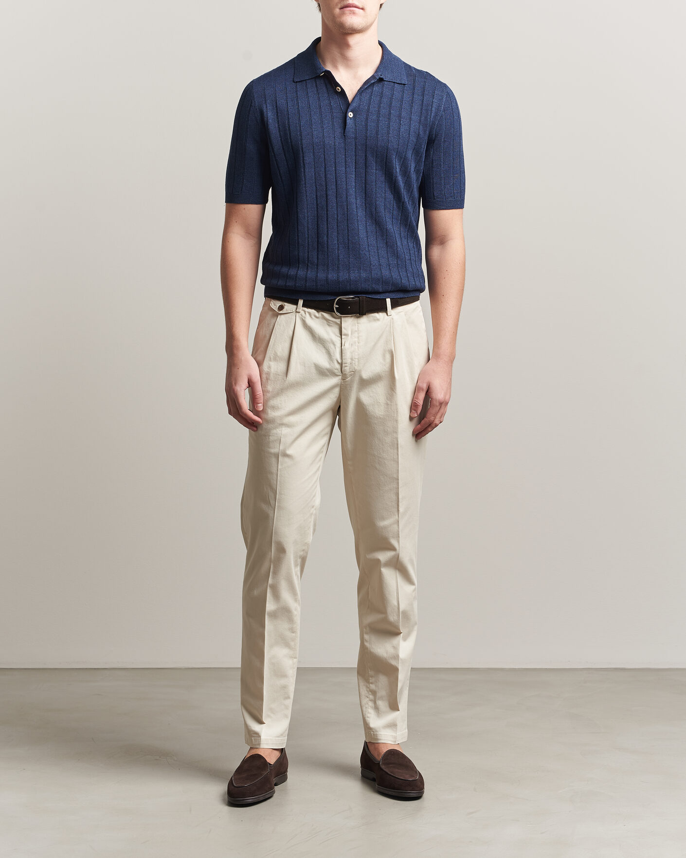 Mies | Pikeet | Boglioli | Short Sleeve Knitted Rib Polo Navy