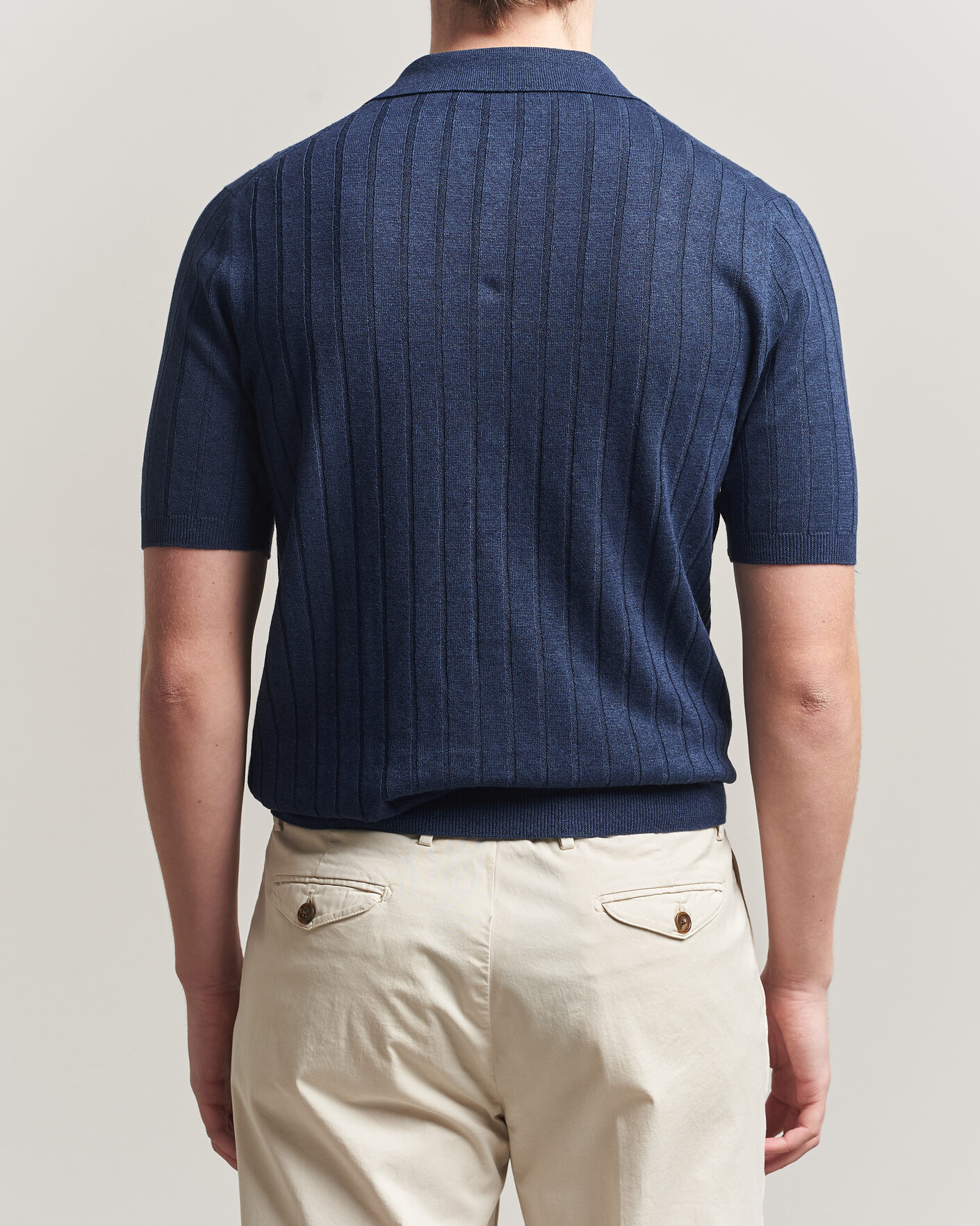 Mies | Pikeet | Boglioli | Short Sleeve Knitted Rib Polo Navy