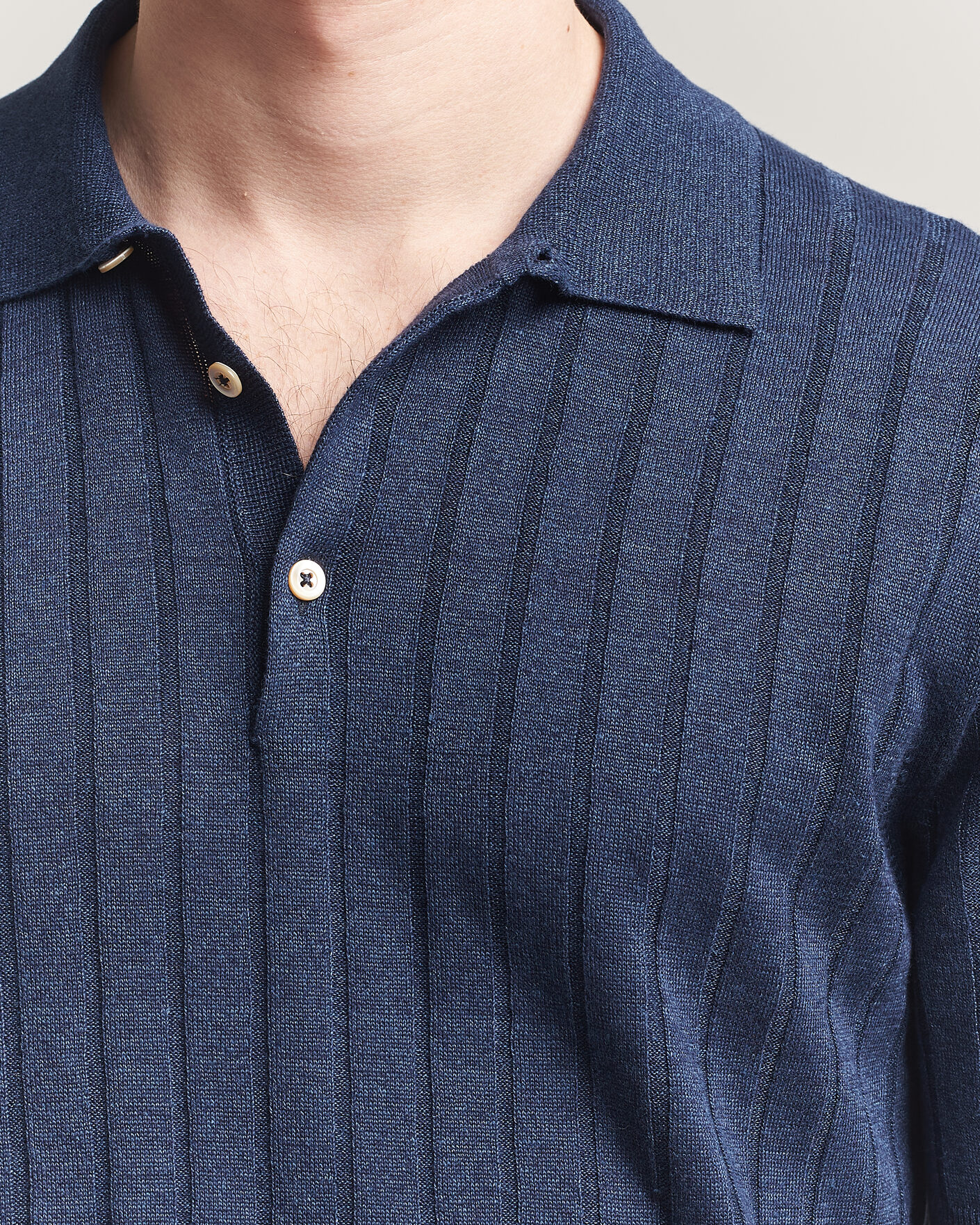 Mies | Pikeet | Boglioli | Short Sleeve Knitted Rib Polo Navy