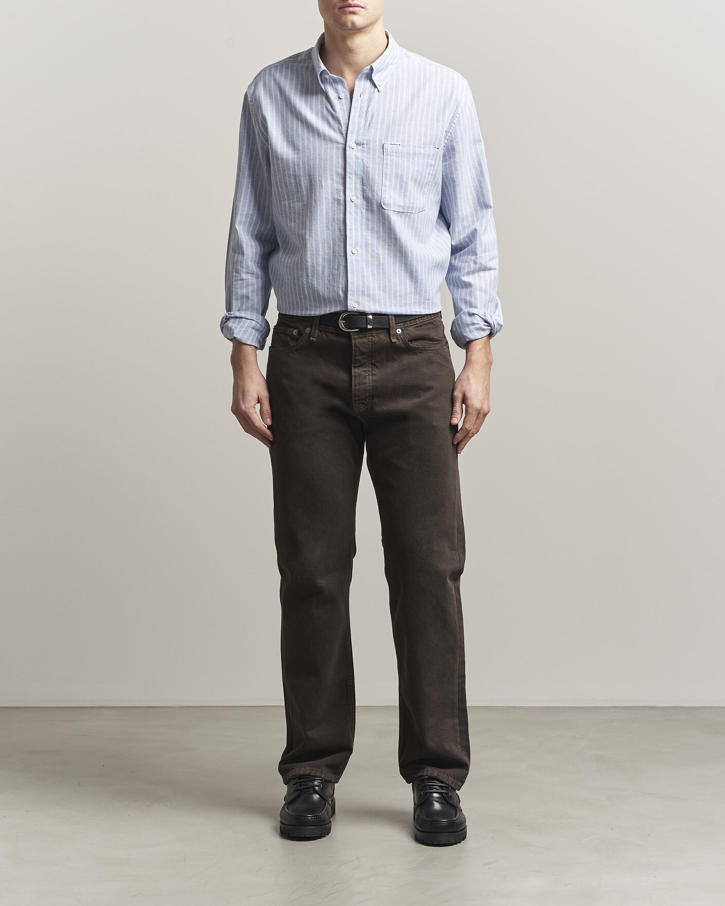 Mies | Kauluspaidat | Barbour Lifestyle | Nelson Striped Linen/Cotton Shirt Blue