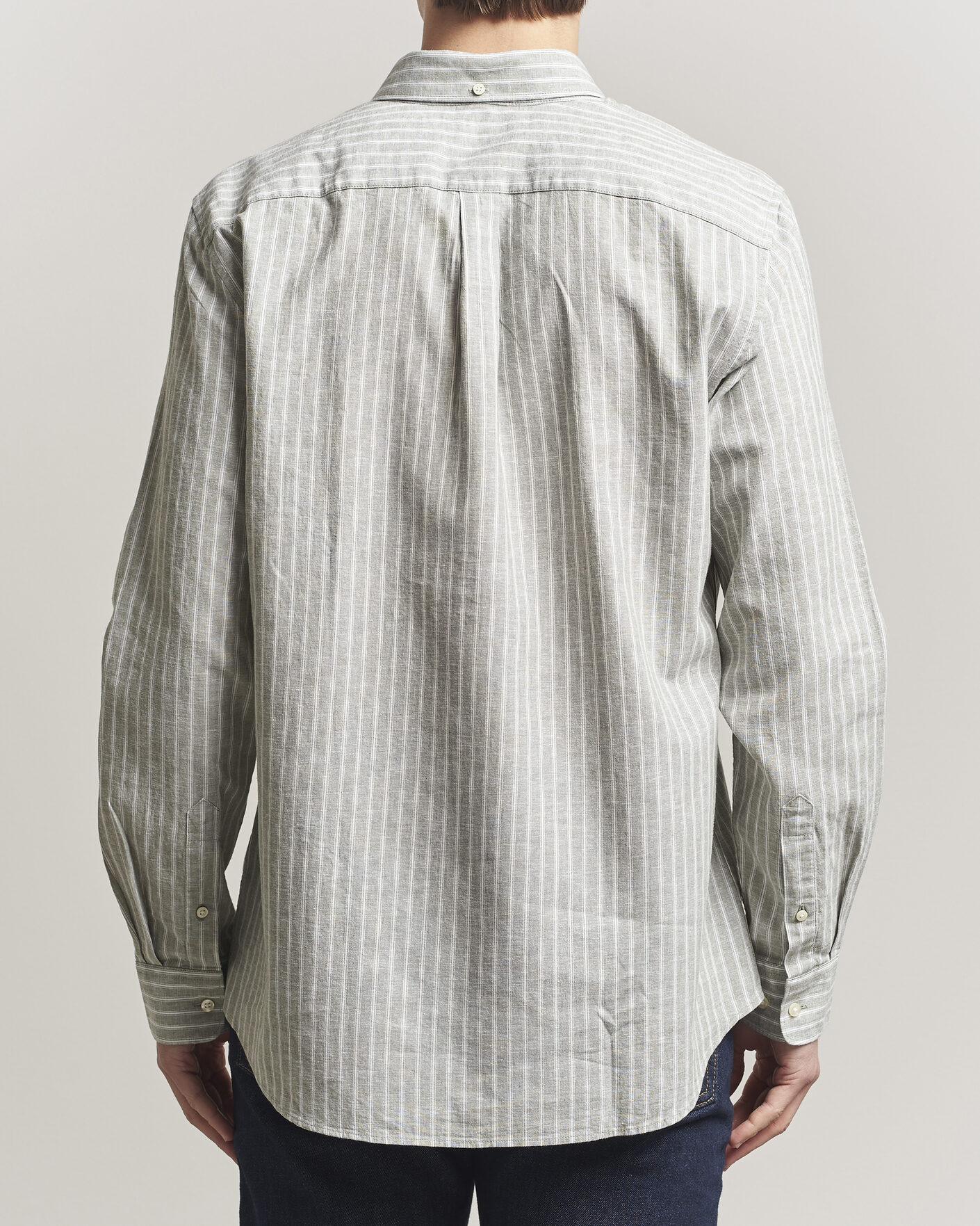 Mies | Kauluspaidat | Barbour Lifestyle | Nelson Striped Linen/Cotton Shirt Bleached Olive