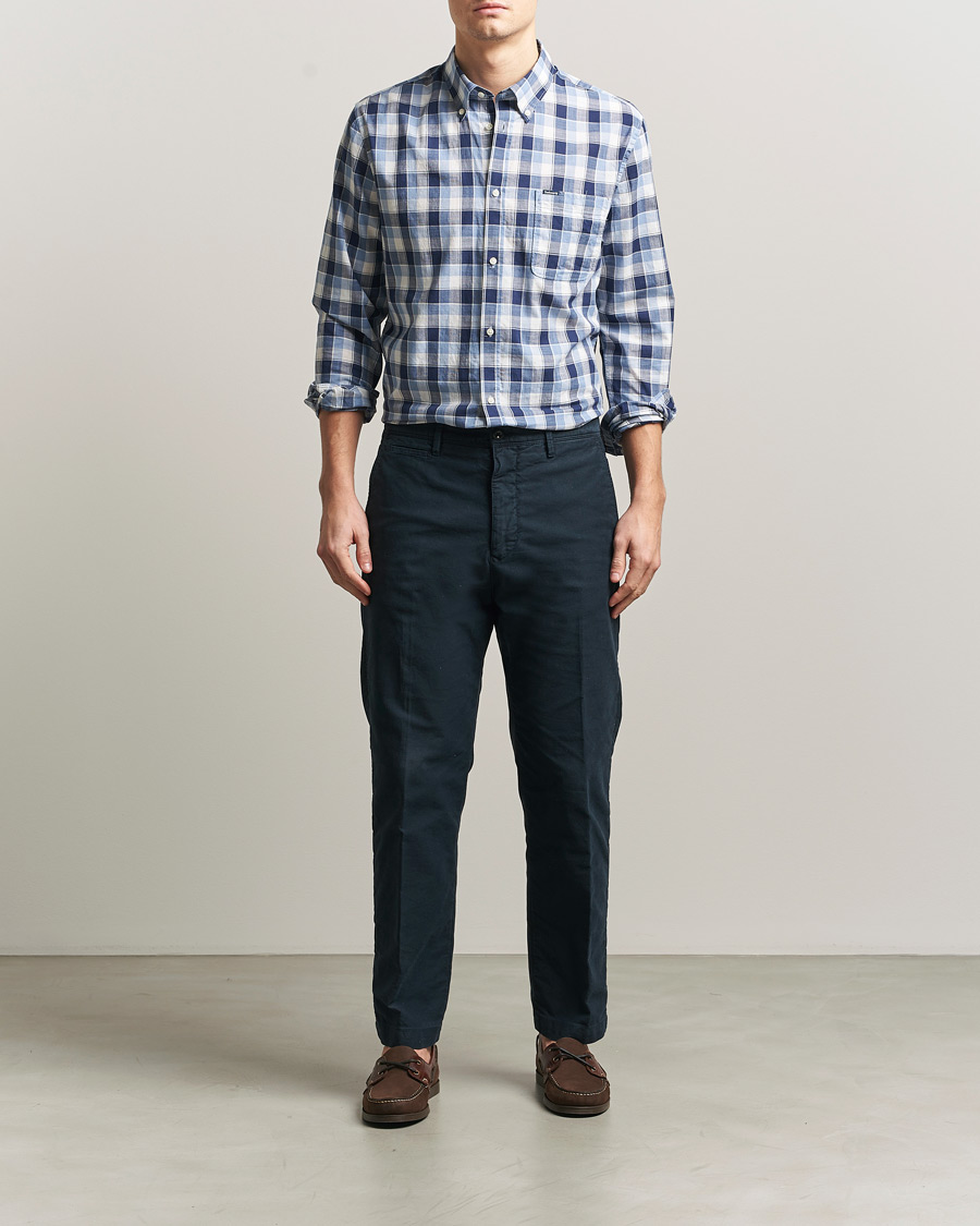 Mies | Kauluspaidat | Barbour Lifestyle | Harwood Gingaham Cotton Shirt Blue