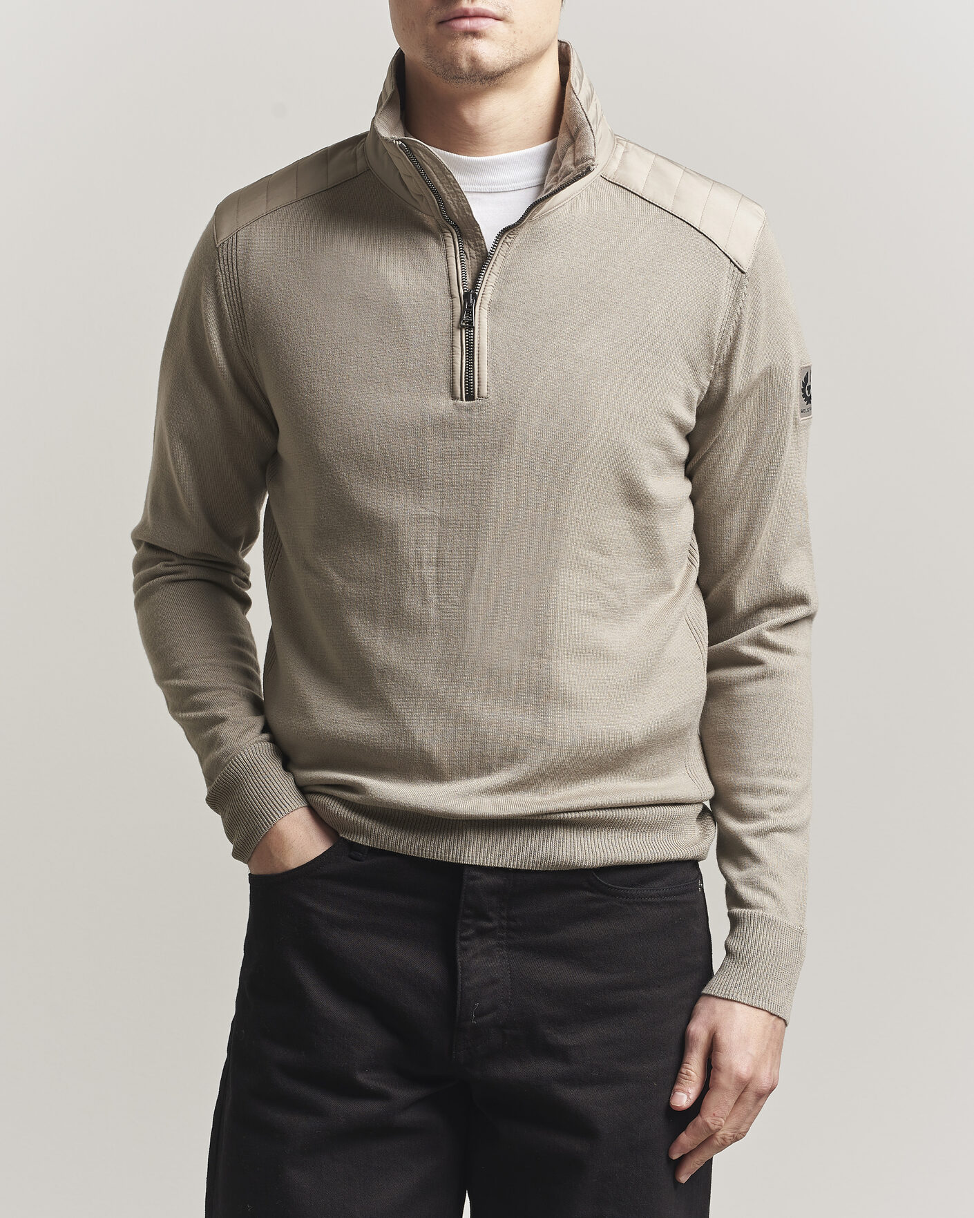 Mies | Puserot | Belstaff | Klimington Knitted Half Zip Dark Sand