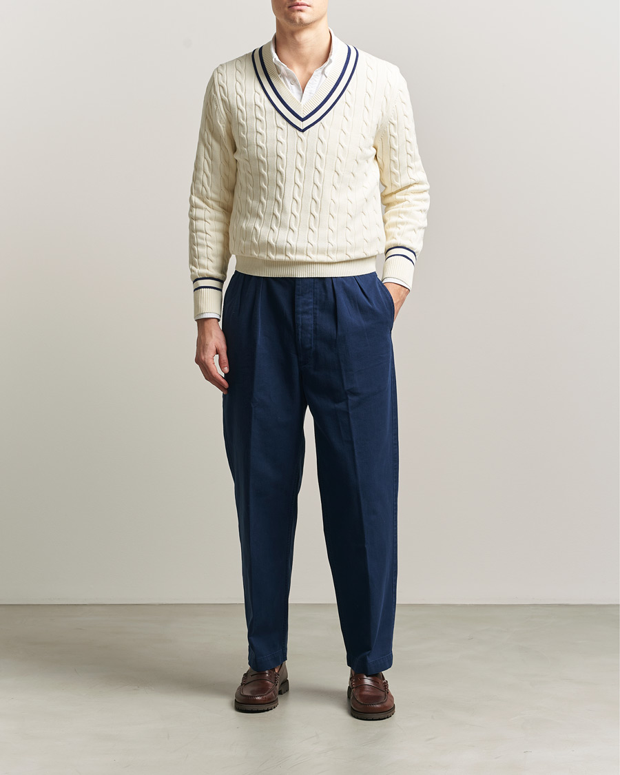 Mies | Housut | Polo Ralph Lauren | Pleated Cotton Twill Chinos Dark Cobalt