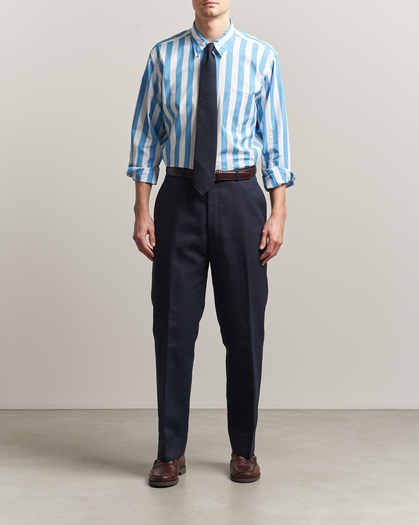 Mies | Kauluspaidat | Kamakura Shirts | Vintage Ivy Button Down Shirt Bold Blue Stripe