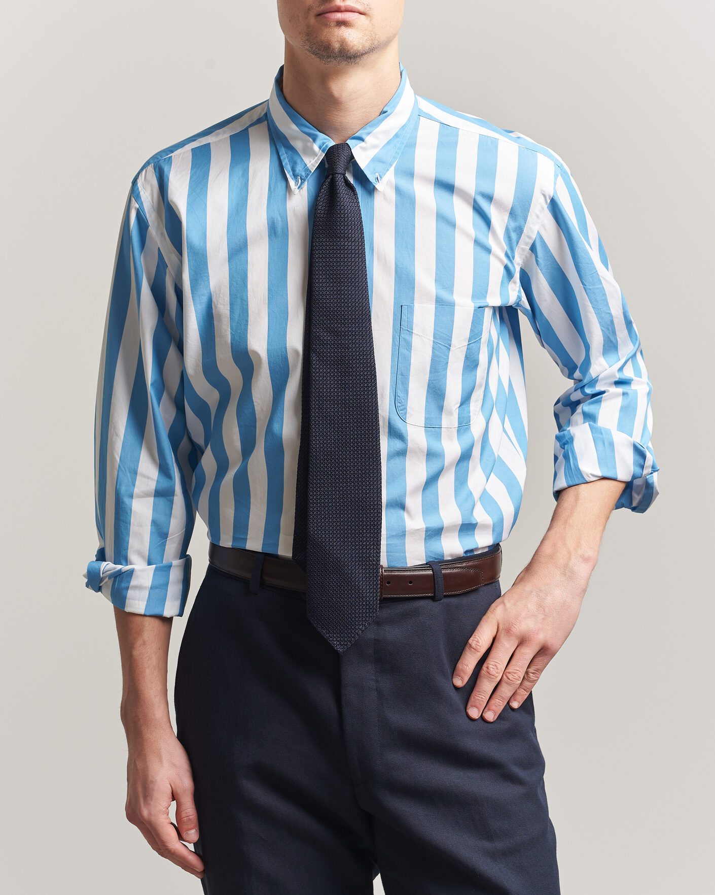 Mies | Kauluspaidat | Kamakura Shirts | Vintage Ivy Button Down Shirt Bold Blue Stripe