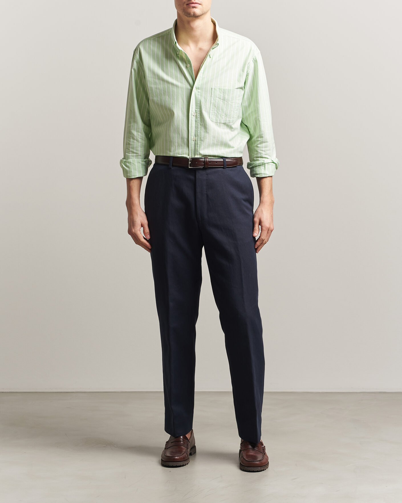 Mies | Kauluspaidat | Kamakura Shirts | Vintage Ivy Oxford BD Shirt Green Blazer Stripe