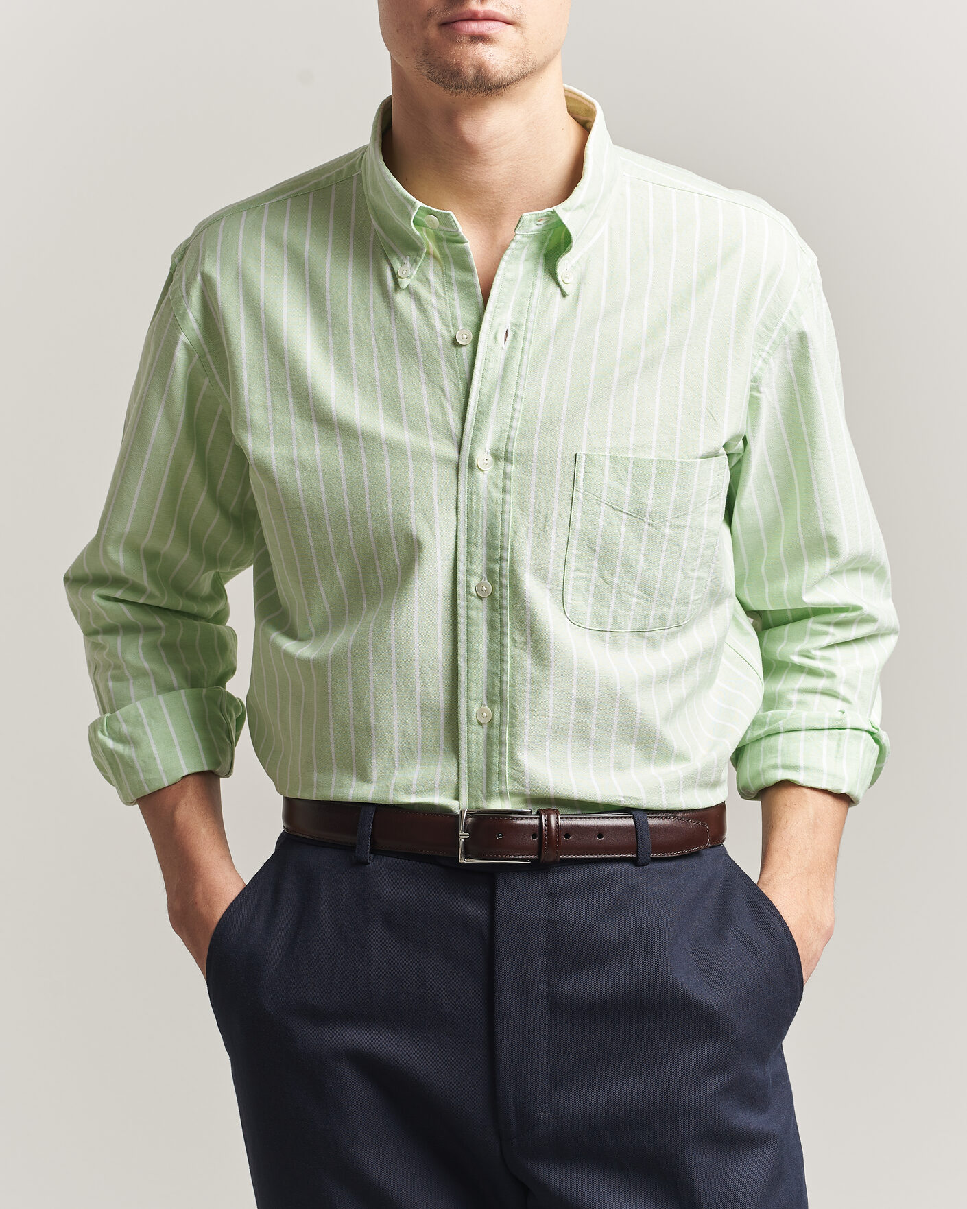 Mies | Kauluspaidat | Kamakura Shirts | Vintage Ivy Oxford BD Shirt Green Blazer Stripe