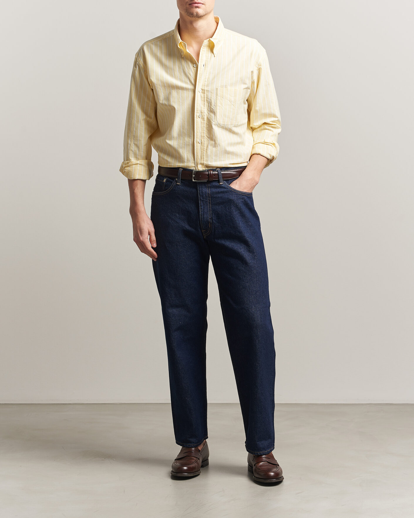 Mies | Kauluspaidat | Kamakura Shirts | Vintage Ivy Oxford BD Shirt Yellow Blazer Stripe