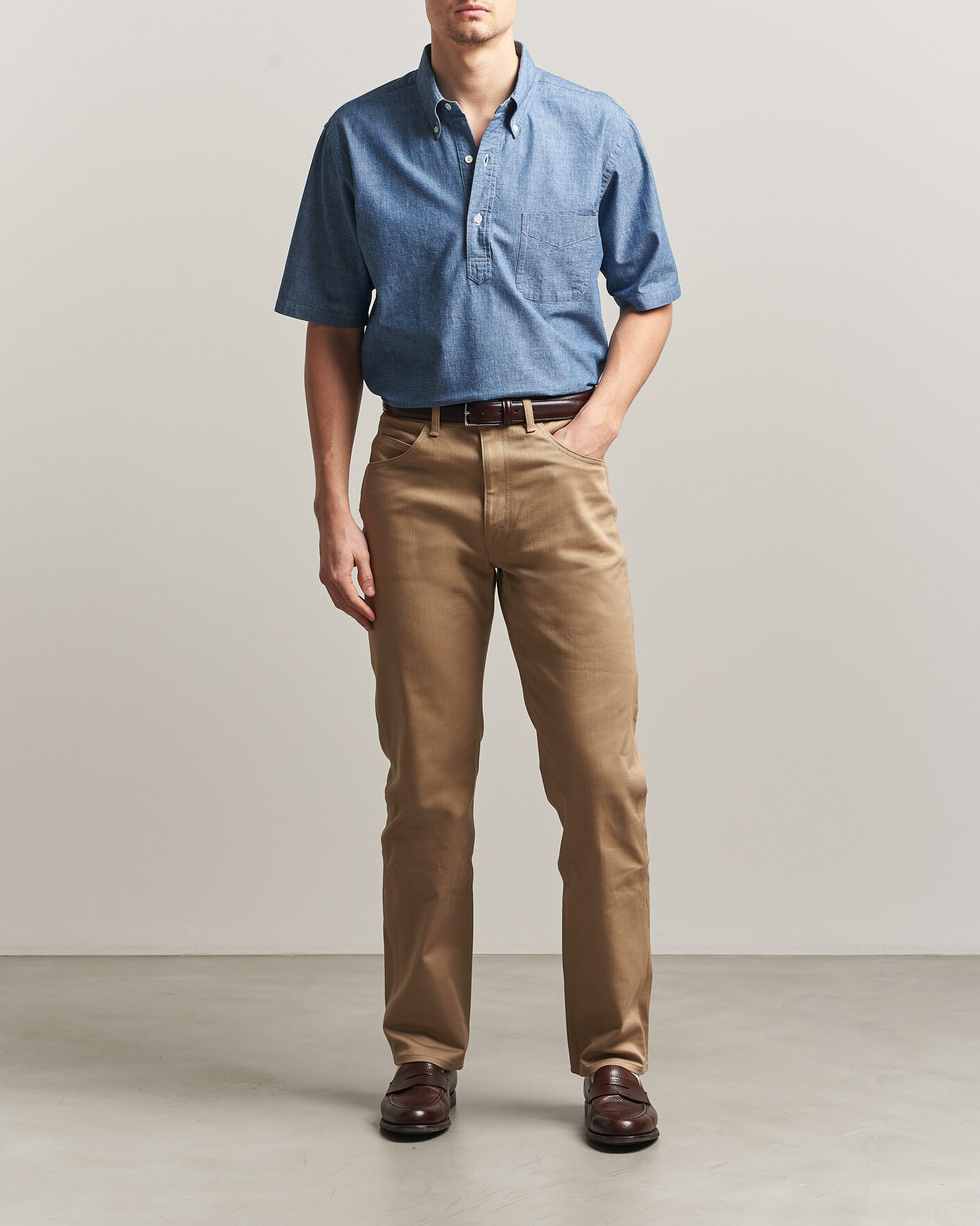Mies | Kauluspaidat | Kamakura Shirts | Vintage Ivy Half Sleeve Chambray Popover Blue