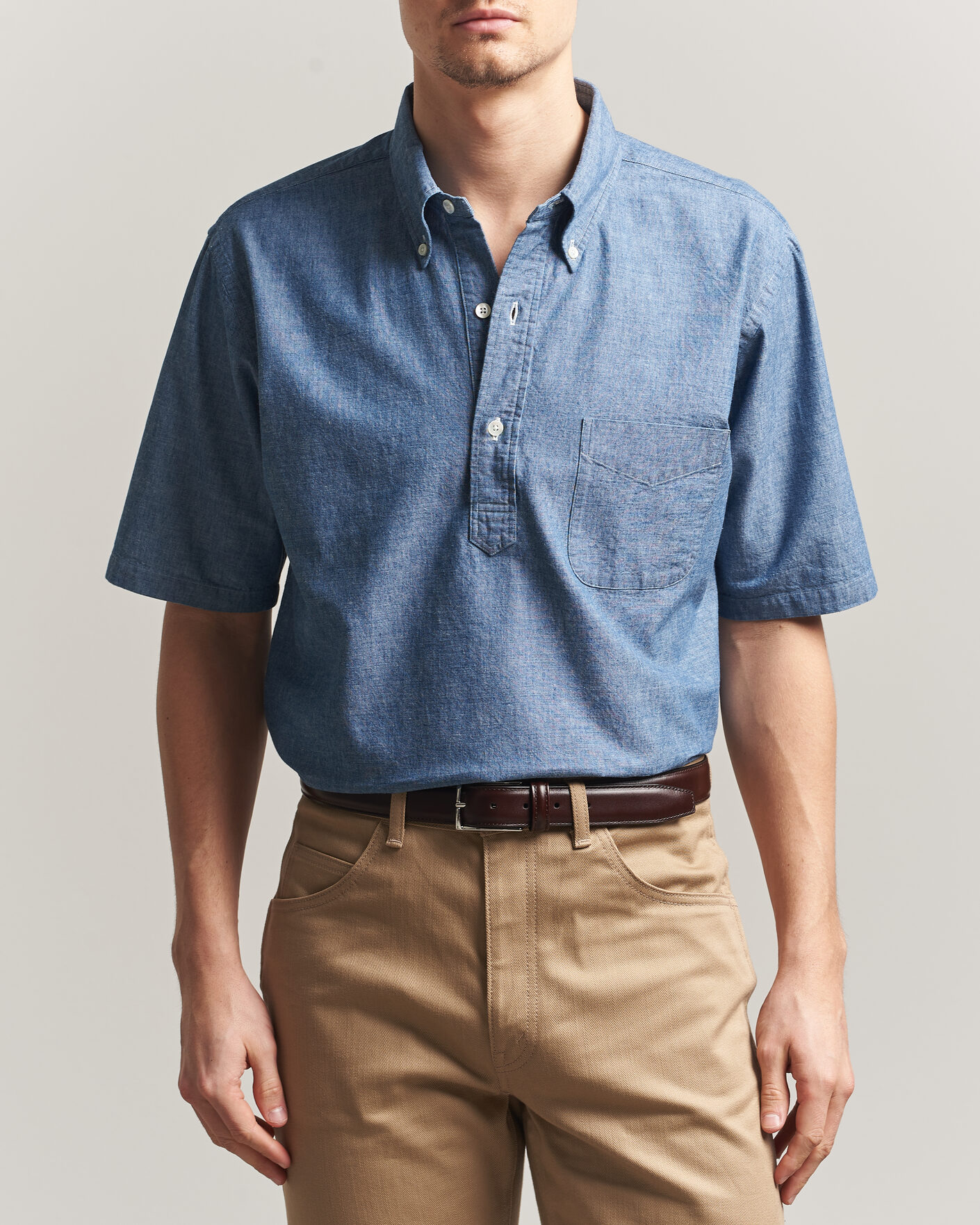 Mies | Kauluspaidat | Kamakura Shirts | Vintage Ivy Half Sleeve Chambray Popover Blue