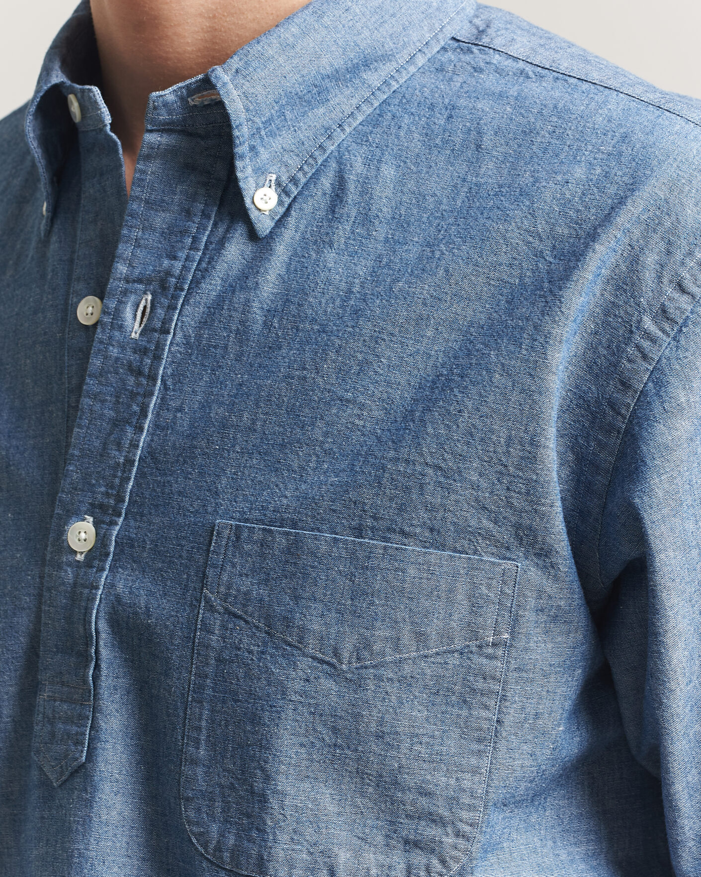 Mies | Kauluspaidat | Kamakura Shirts | Vintage Ivy Half Sleeve Chambray Popover Blue