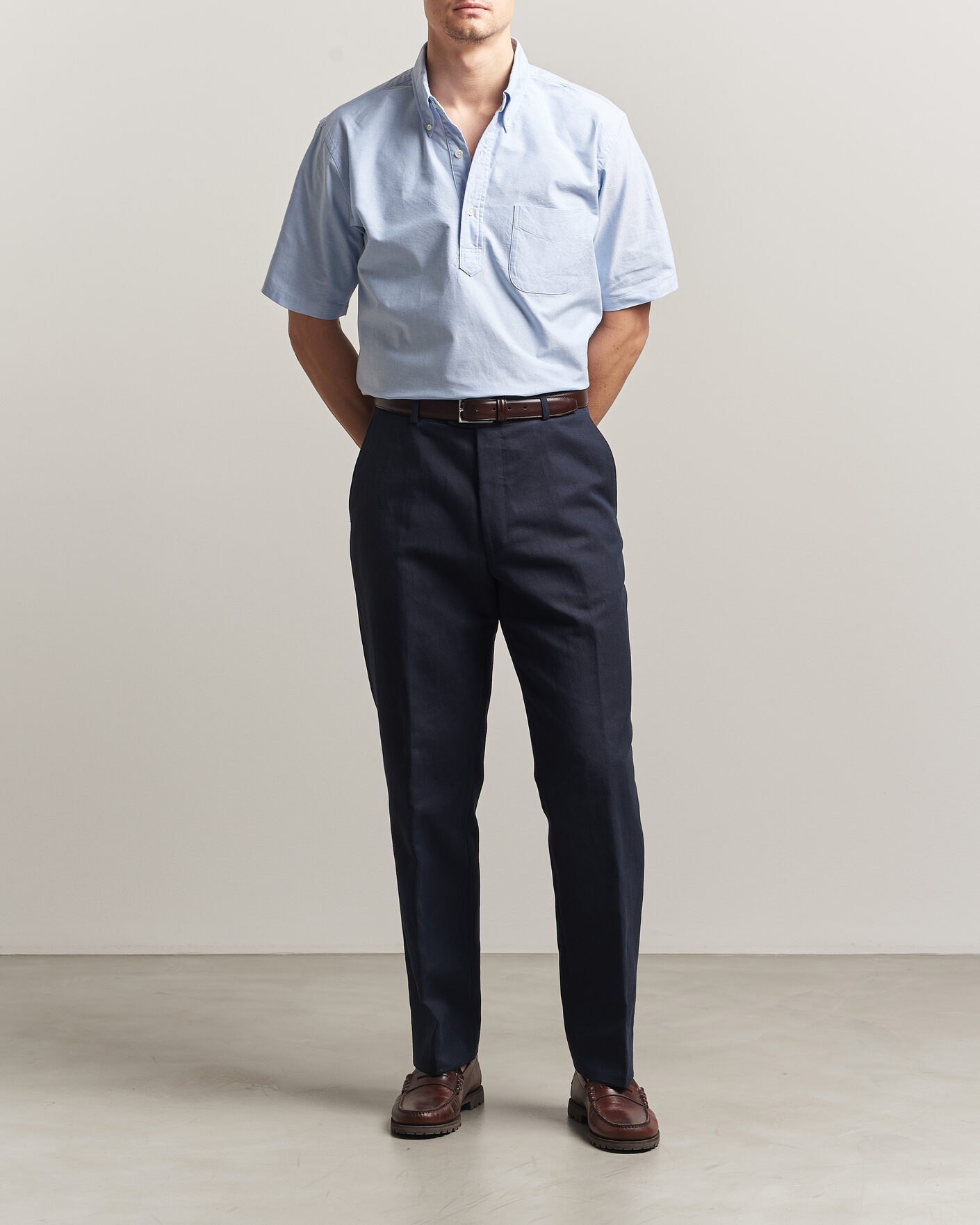 Mies | Kauluspaidat | Kamakura Shirts | Vintage Ivy Half Sleeve Oxford Popover Light Blue