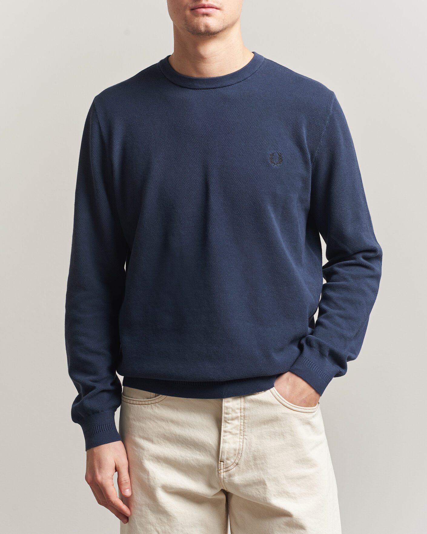 Mies | Puserot | Fred Perry | Piqué Stitched Sweater Dark Airforce