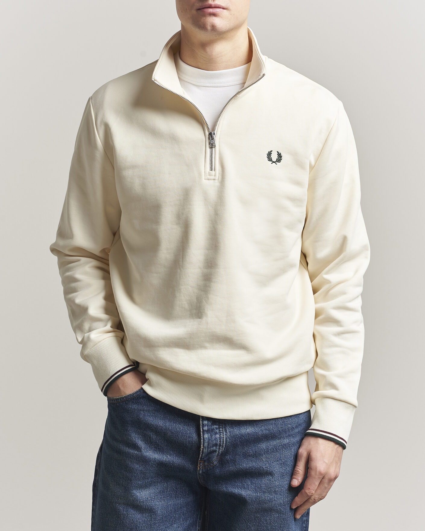Mies | Puserot | Fred Perry | Half Zip Sweatshirt Ecru