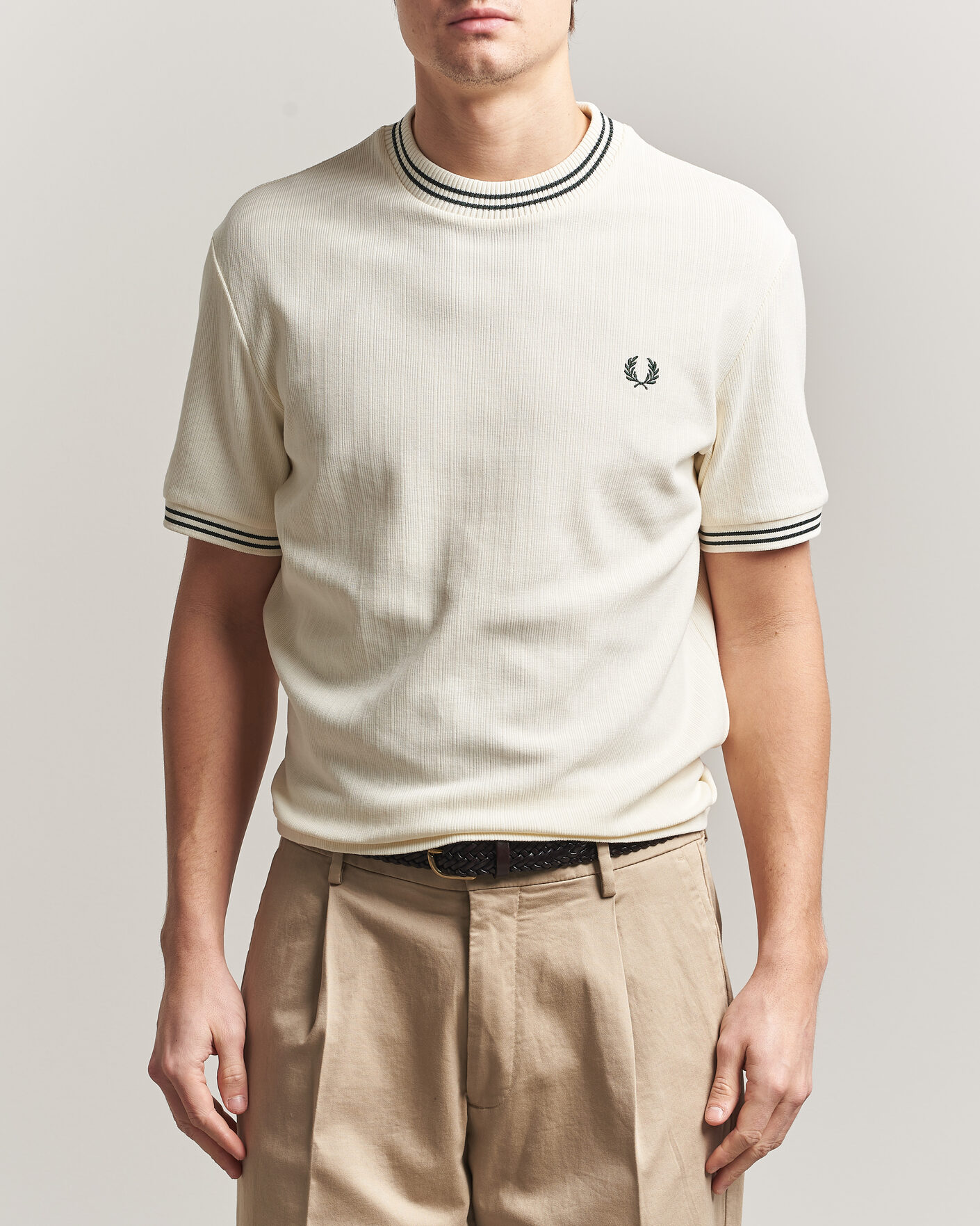 Mies | T-paidat | Fred Perry | Rib Knitted T-Shirt Ecru