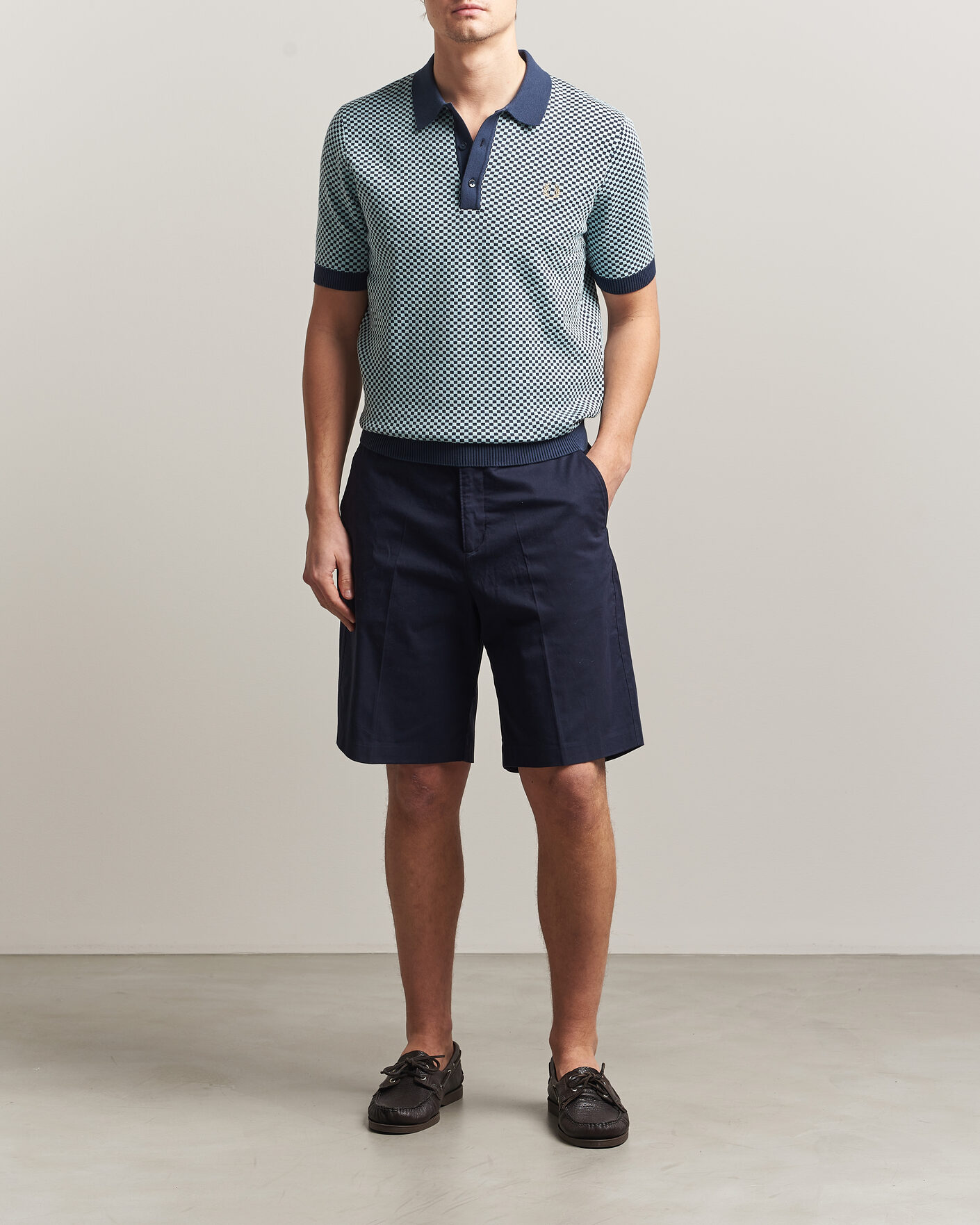 Mies | Pikeet | Fred Perry | Checkboard Knitted Polo Dark Airforce