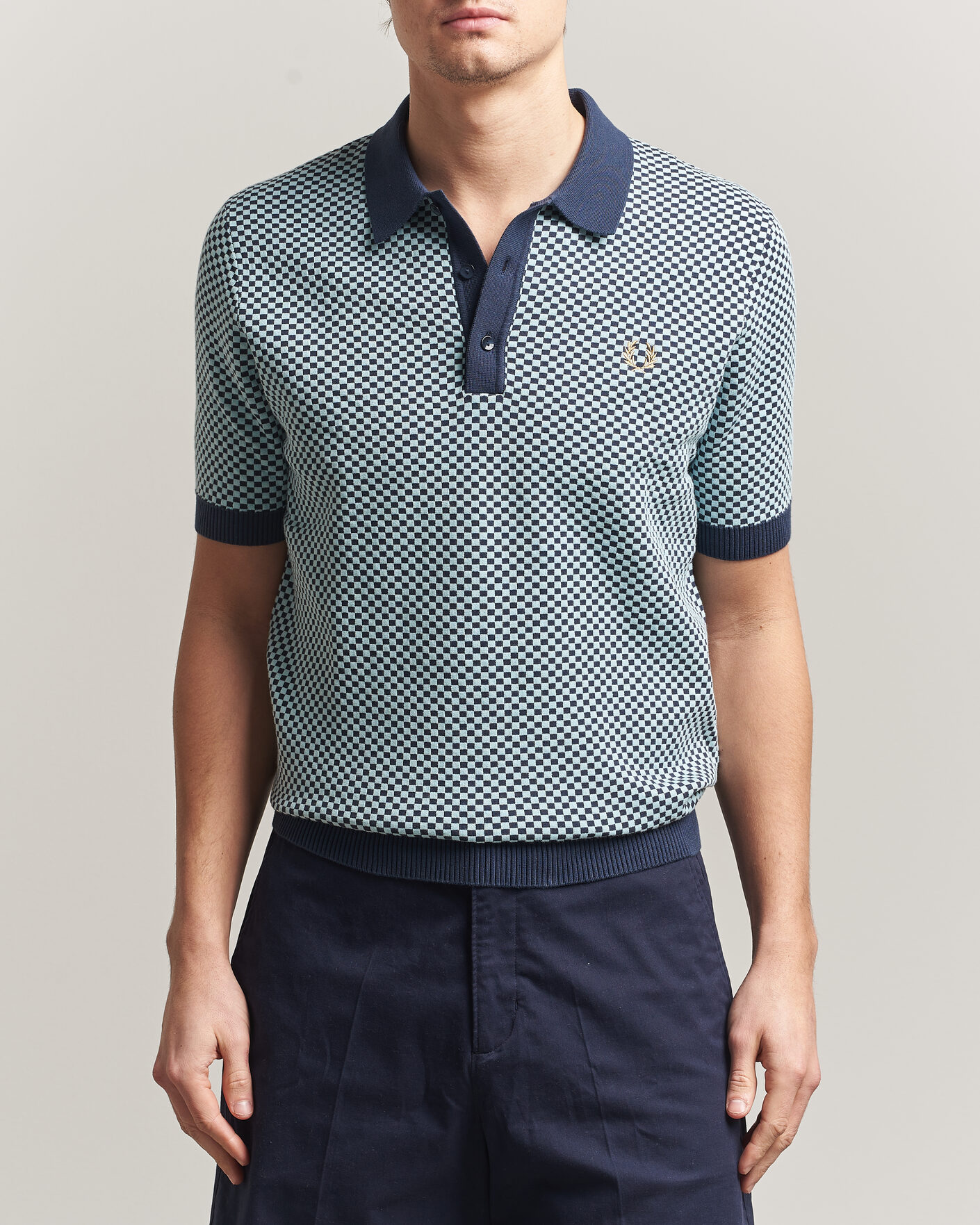 Mies | Pikeet | Fred Perry | Checkboard Knitted Polo Dark Airforce