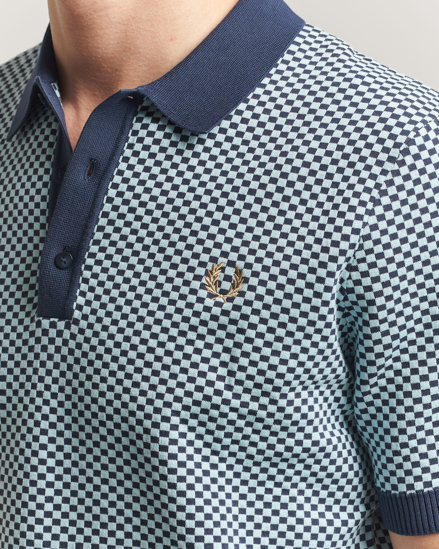 Mies | Pikeet | Fred Perry | Checkboard Knitted Polo Dark Airforce