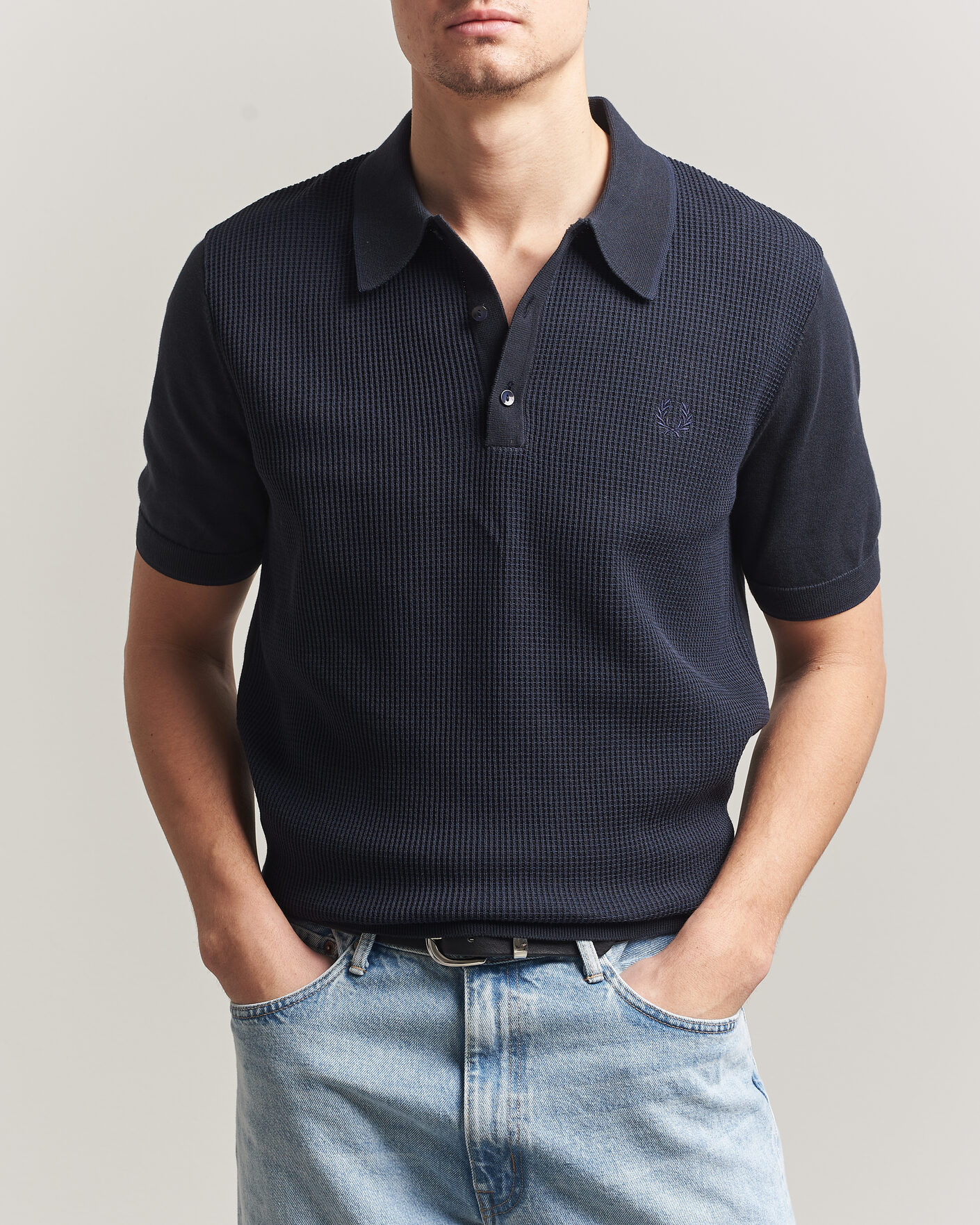 Mies | Pikeet | Fred Perry | Waffle Knitted Polo Navy