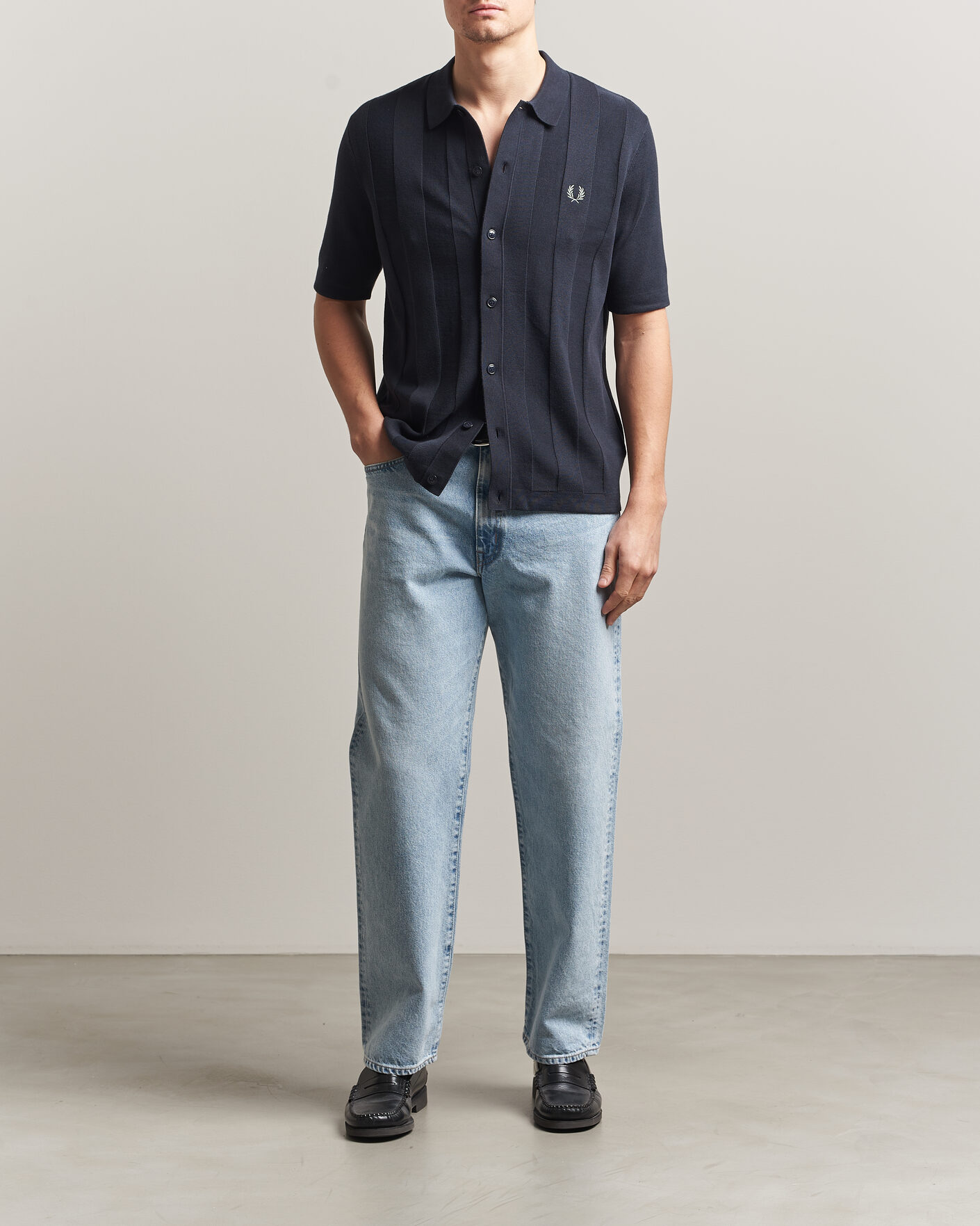 Mies | Kauluspaidat | Fred Perry | Tonal Vertical Striped Knitted Shirt Navy