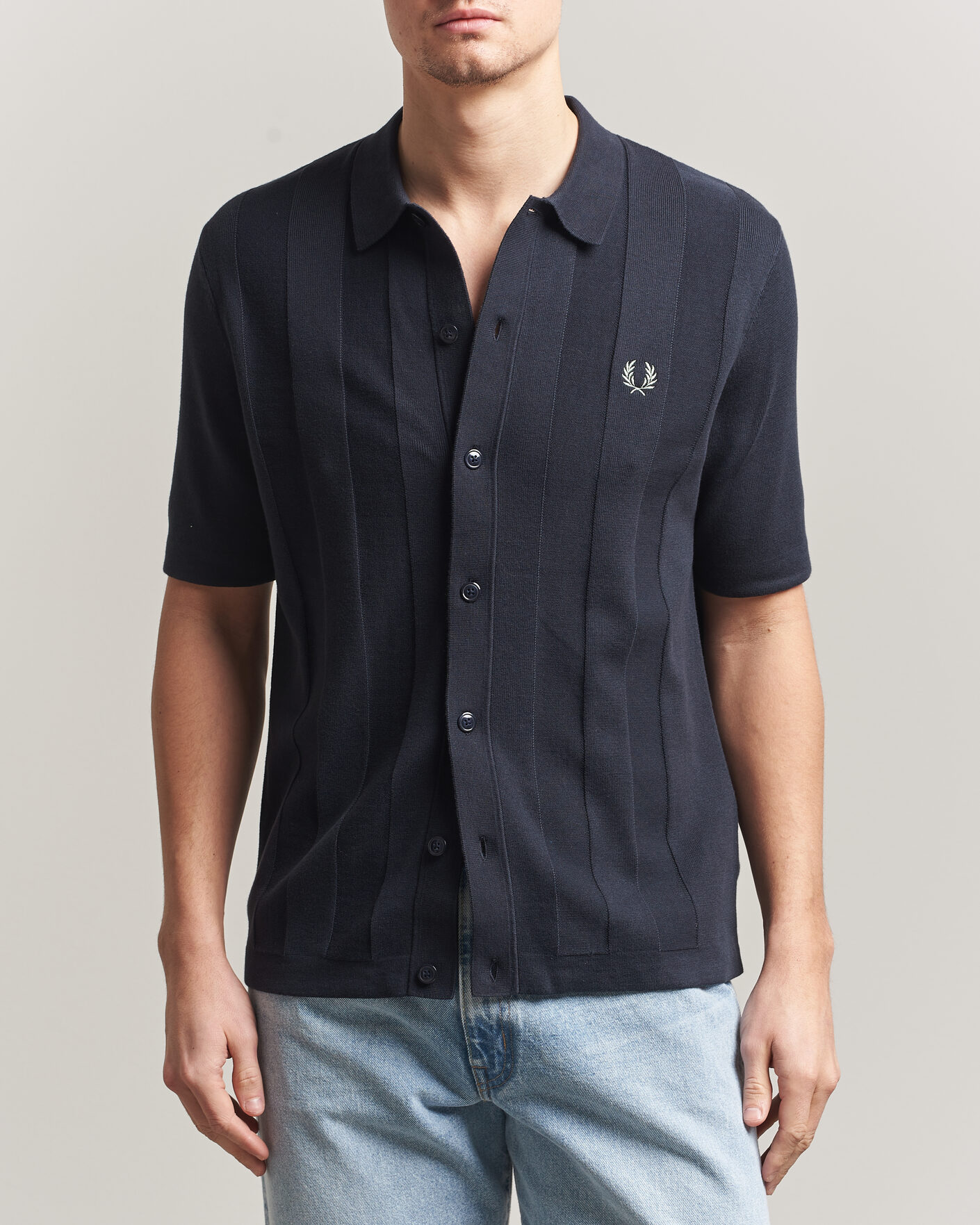 Mies | Kauluspaidat | Fred Perry | Tonal Vertical Striped Knitted Shirt Navy