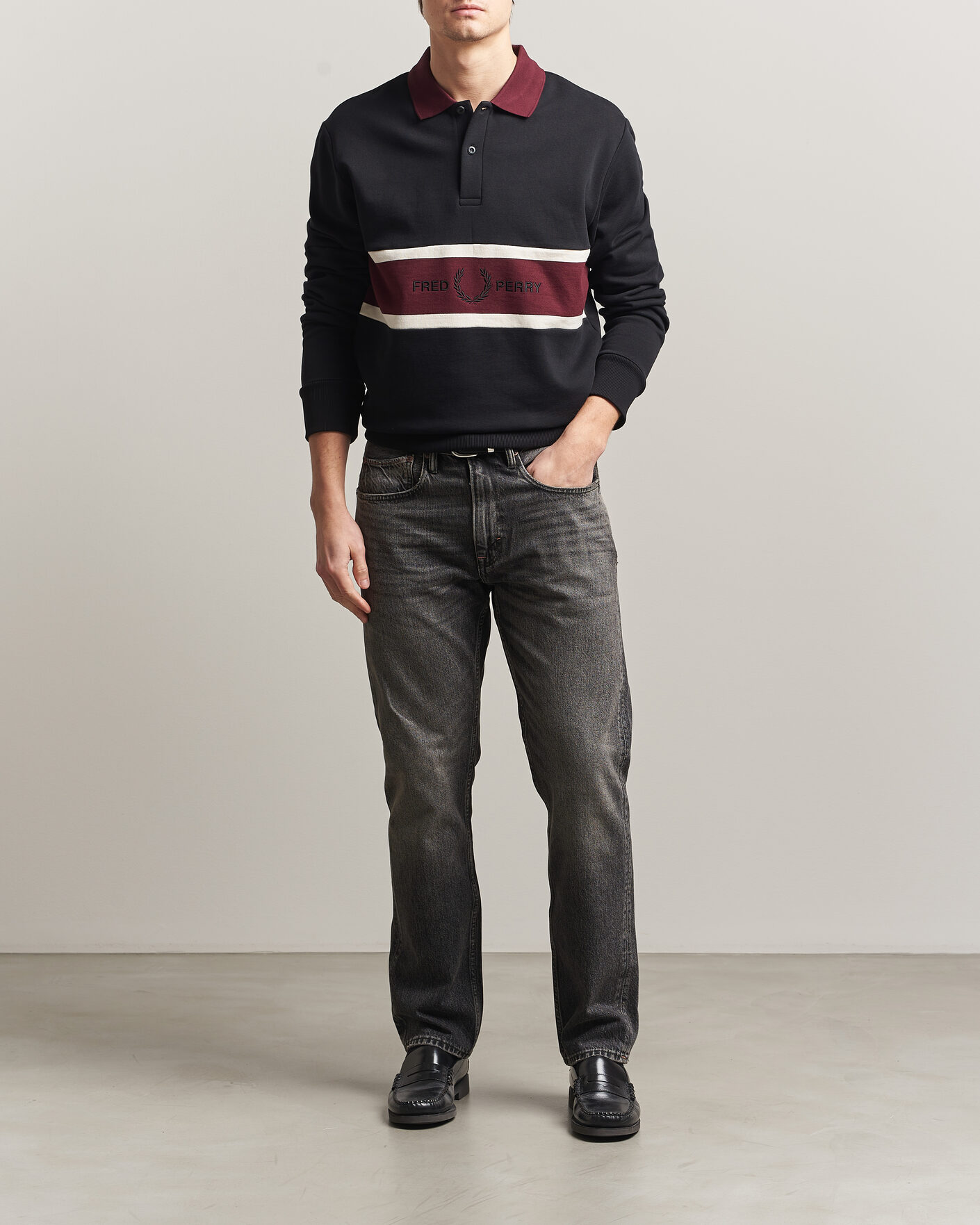 Mies | Puserot | Fred Perry | Embroidered Paneled Polo Sweater Black