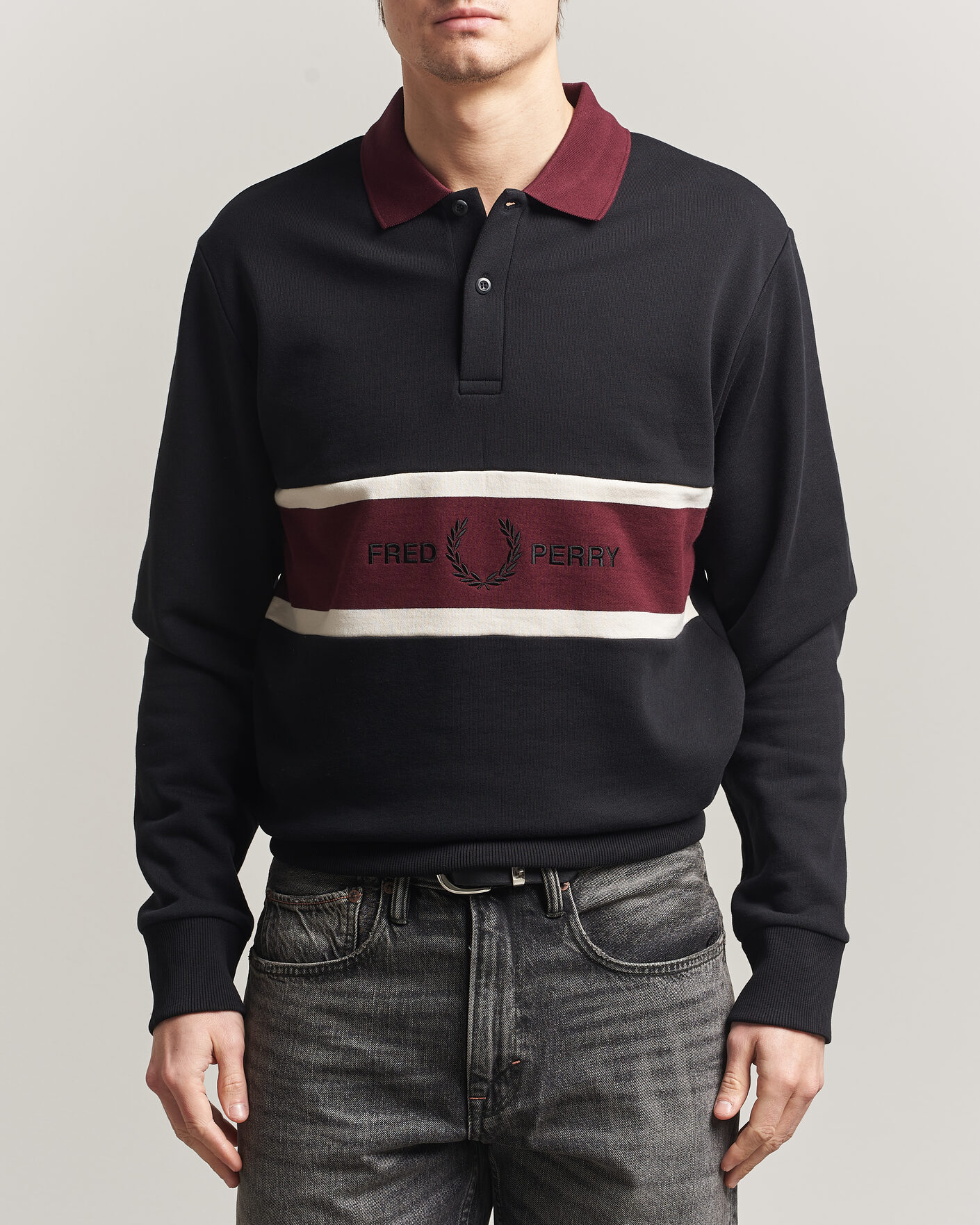 Mies | Puserot | Fred Perry | Embroidered Paneled Polo Sweater Black