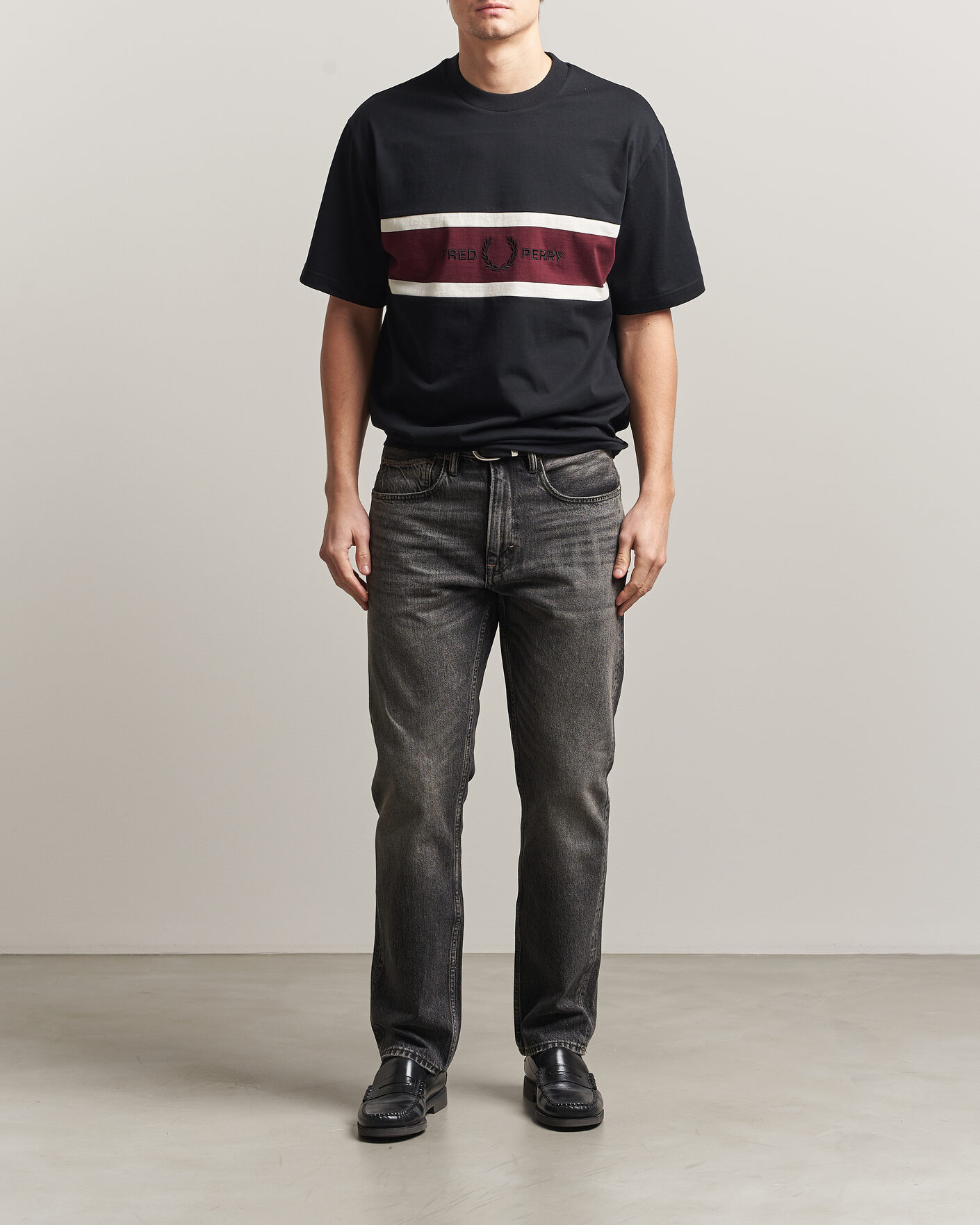 Mies | T-paidat | Fred Perry | Embroidered Paneled T-Shirt Black