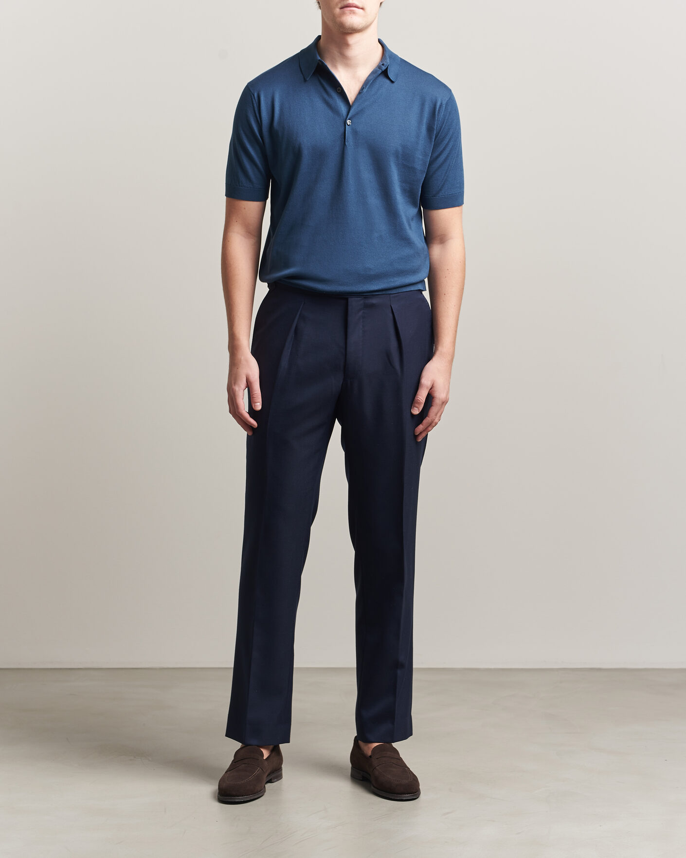 Mies | Pikeet | John Smedley | Adrian Slim Fit Sea Island Cotton Polo Delft Blue