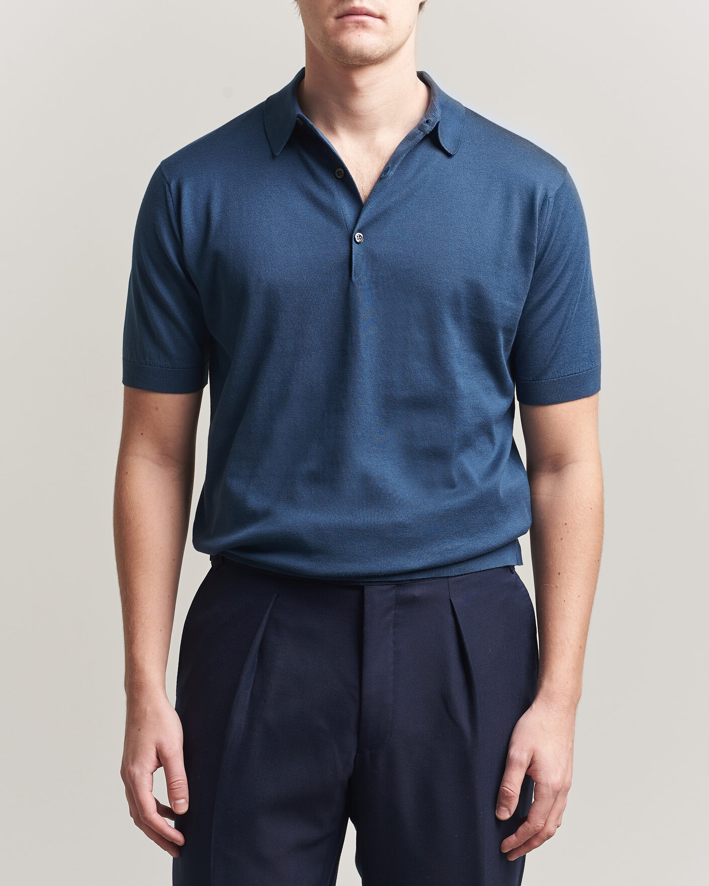 Mies | Pikeet | John Smedley | Adrian Slim Fit Sea Island Cotton Polo Delft Blue