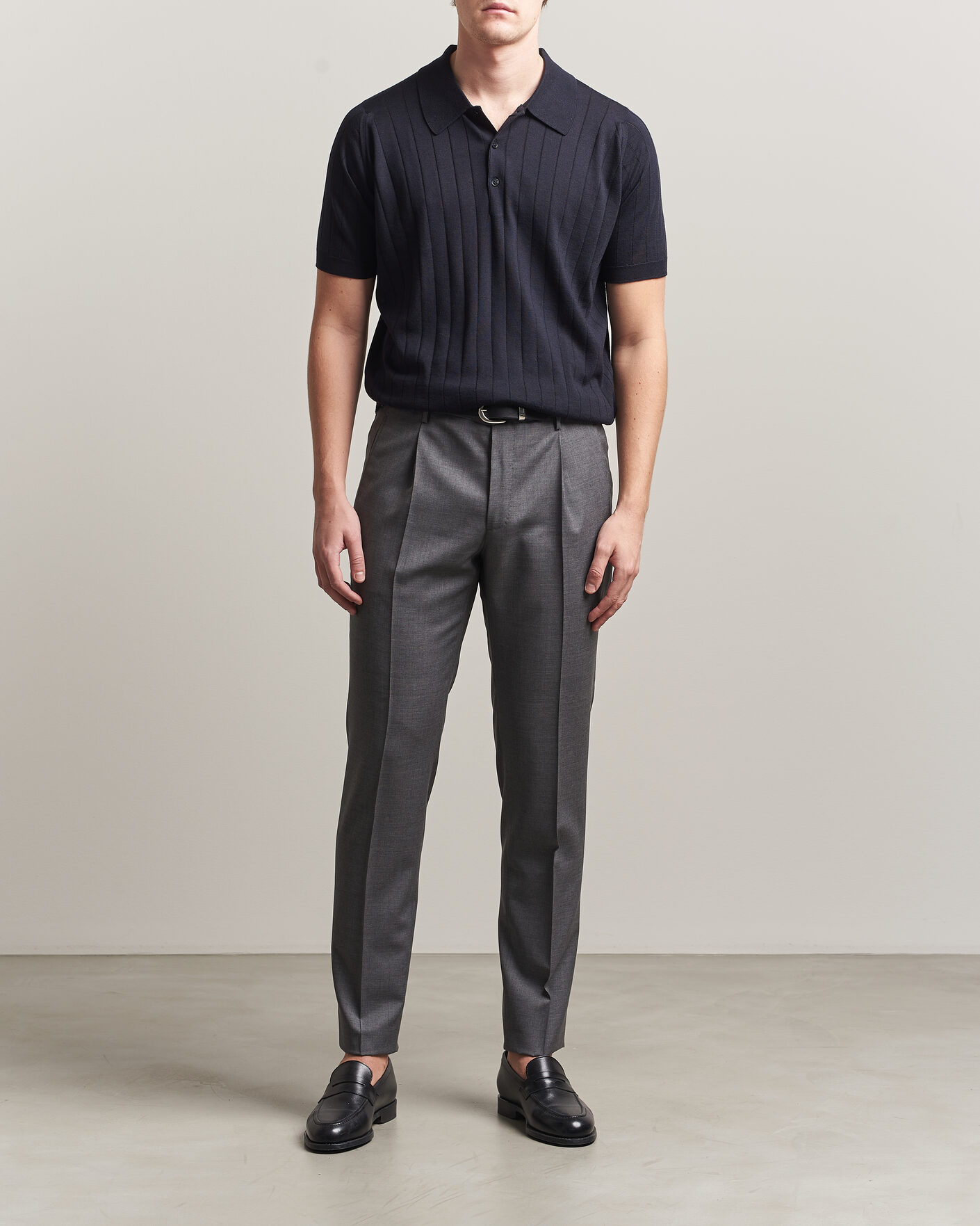 Mies | Pikeet | John Smedley | Williams Merino/Cotton Knitted Polo Navy