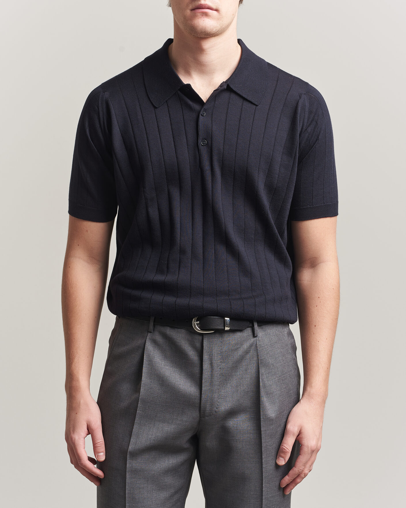 Mies | Pikeet | John Smedley | Williams Merino/Cotton Knitted Polo Navy