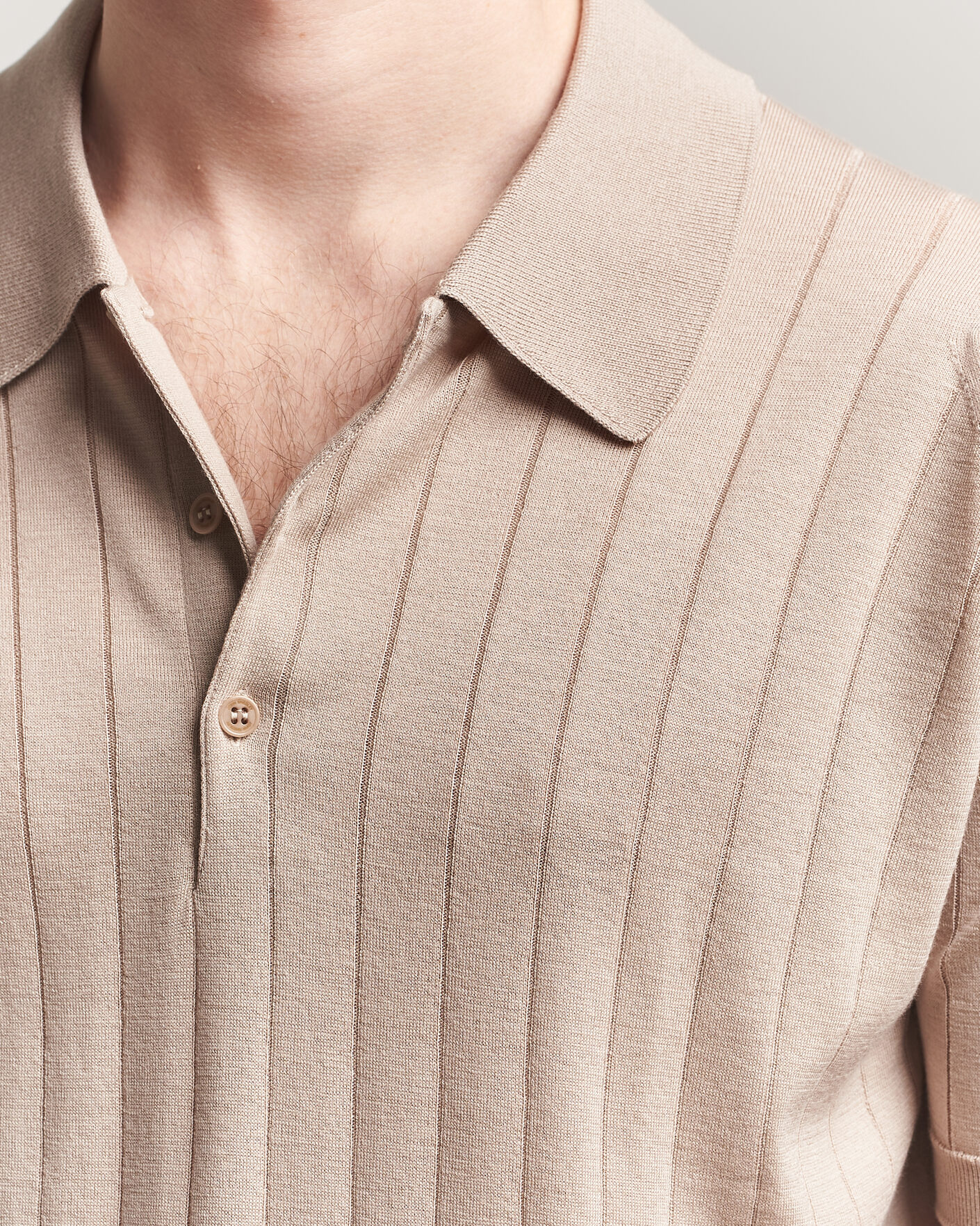 Mies | Pikeet | John Smedley | Williams Merino/Cotton Knitted Polo Oat