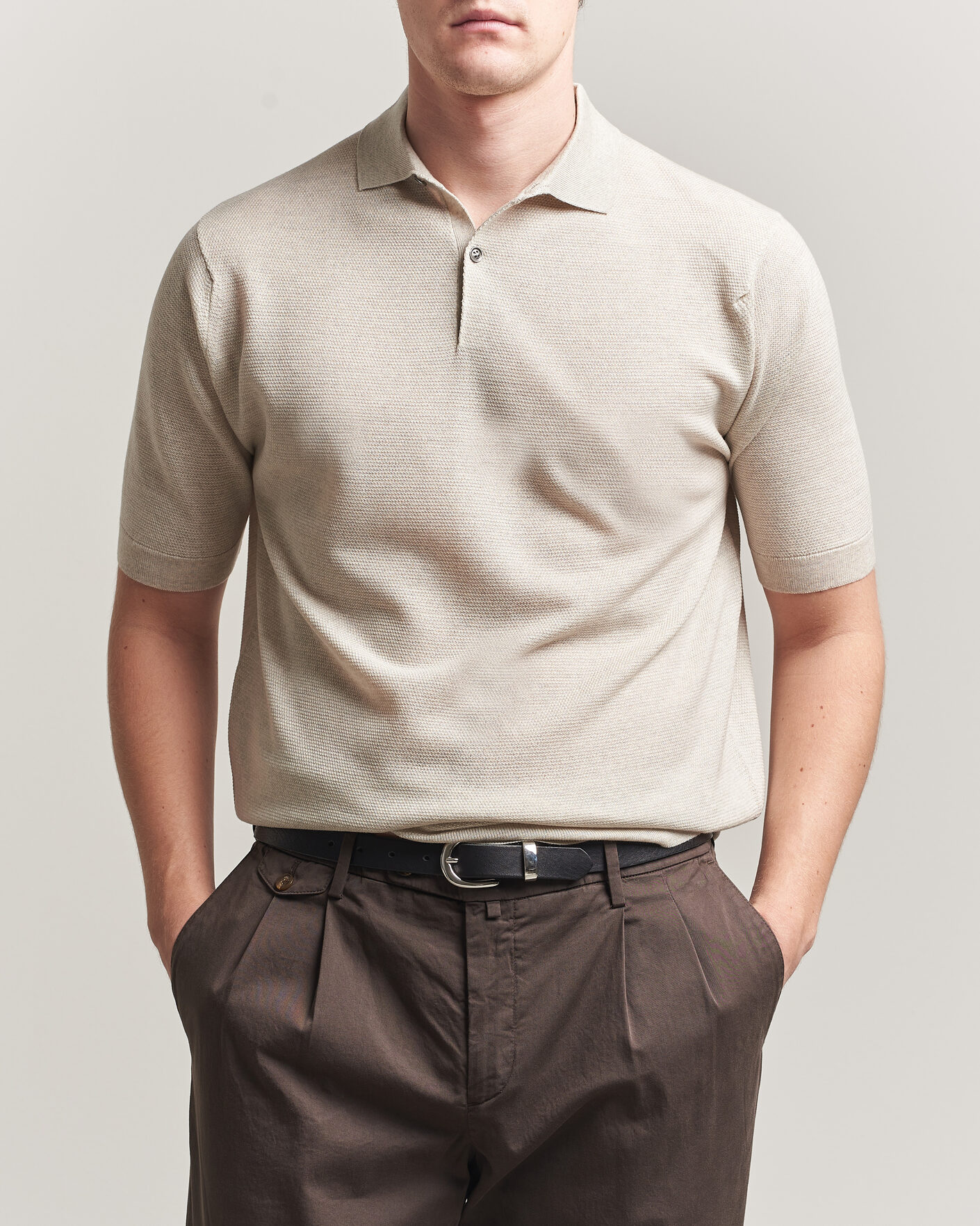 Mies | Pikeet | John Smedley | 14 Singular Knitted Textured Polo Grey Fleece