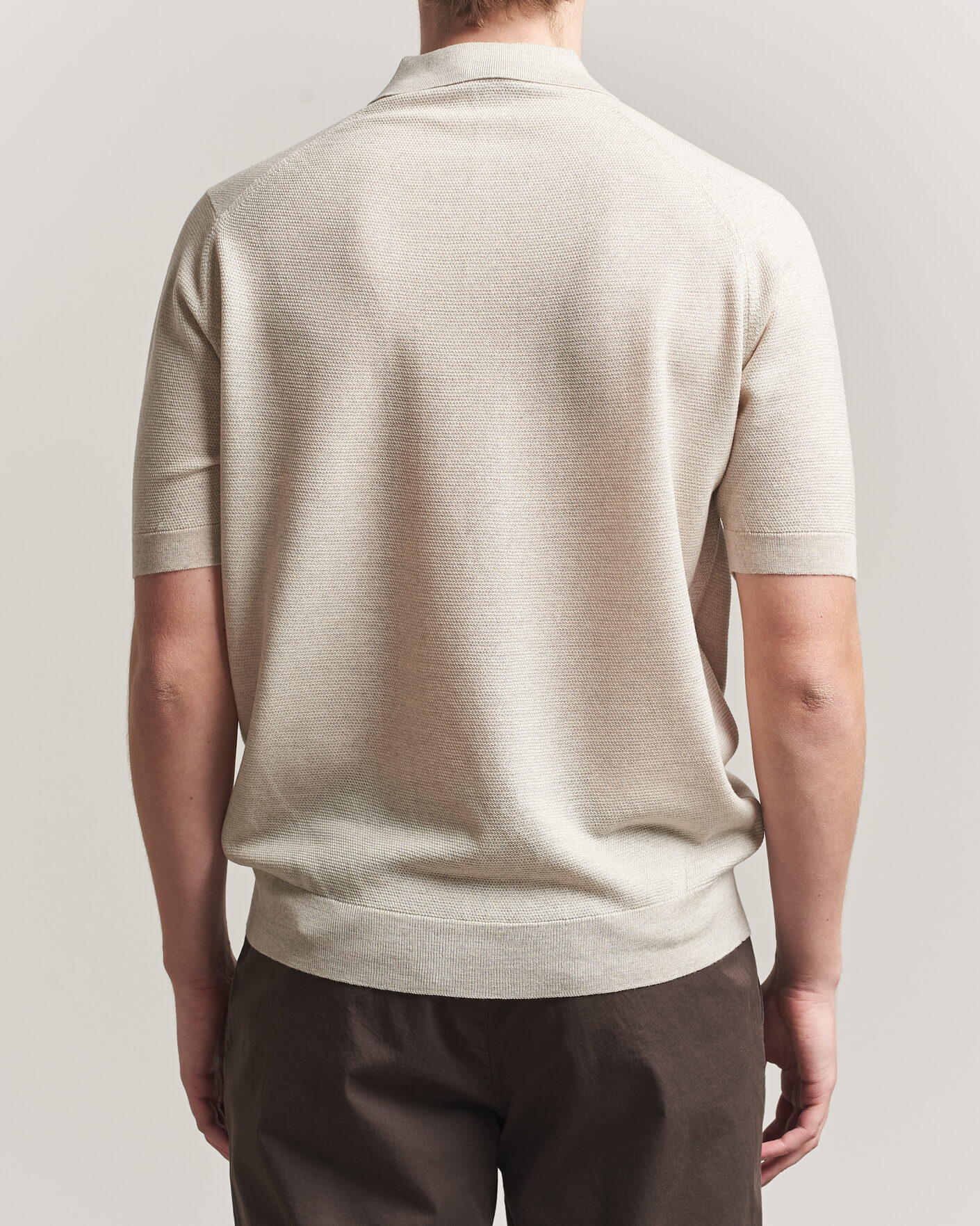 Mies | Pikeet | John Smedley | 14 Singular Knitted Textured Polo Grey Fleece