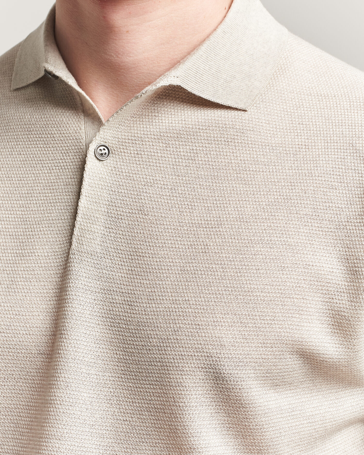 Mies | Pikeet | John Smedley | 14 Singular Knitted Textured Polo Grey Fleece