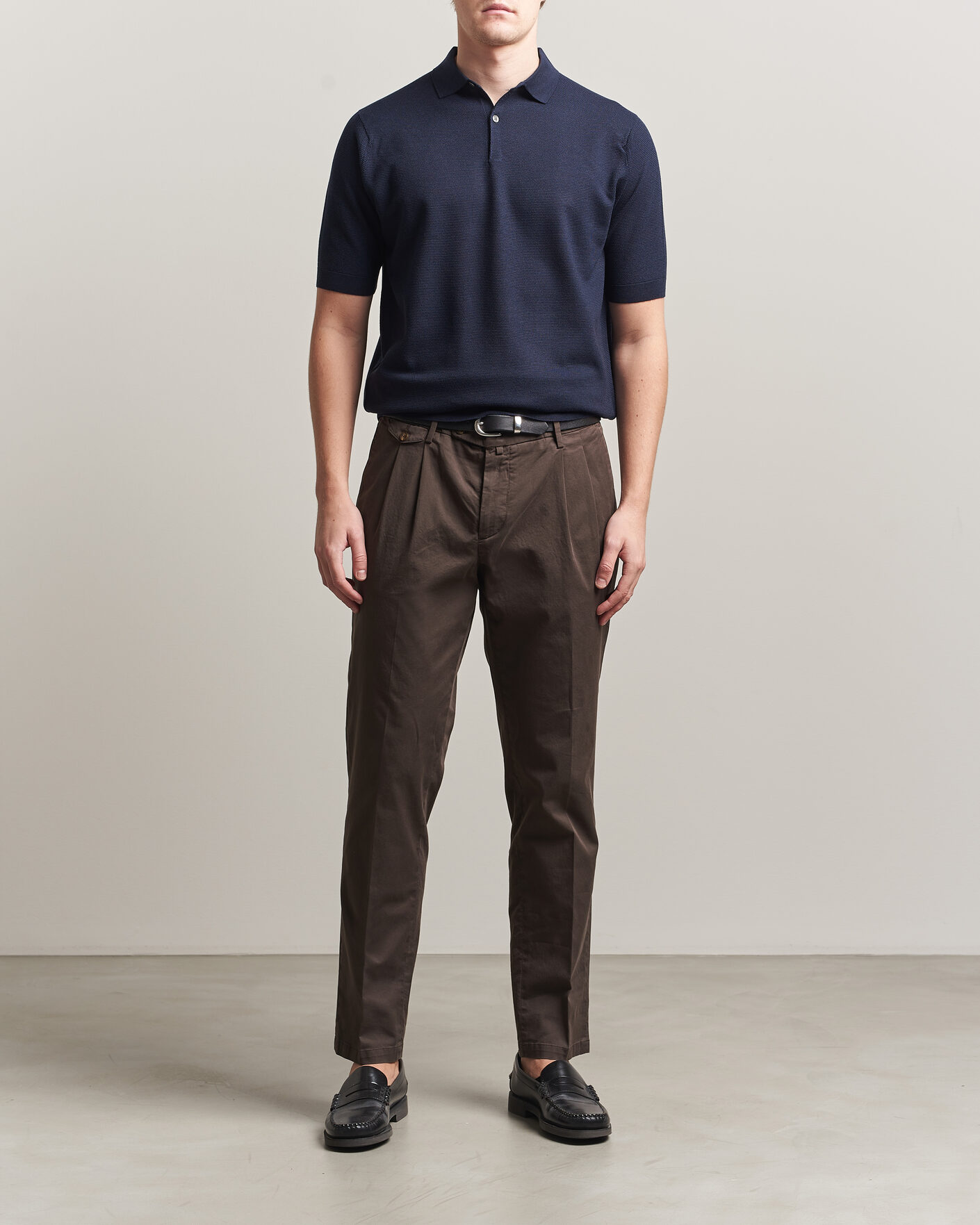 Mies | Pikeet | John Smedley | 14 Singular Knitted Textured Polo Midnight